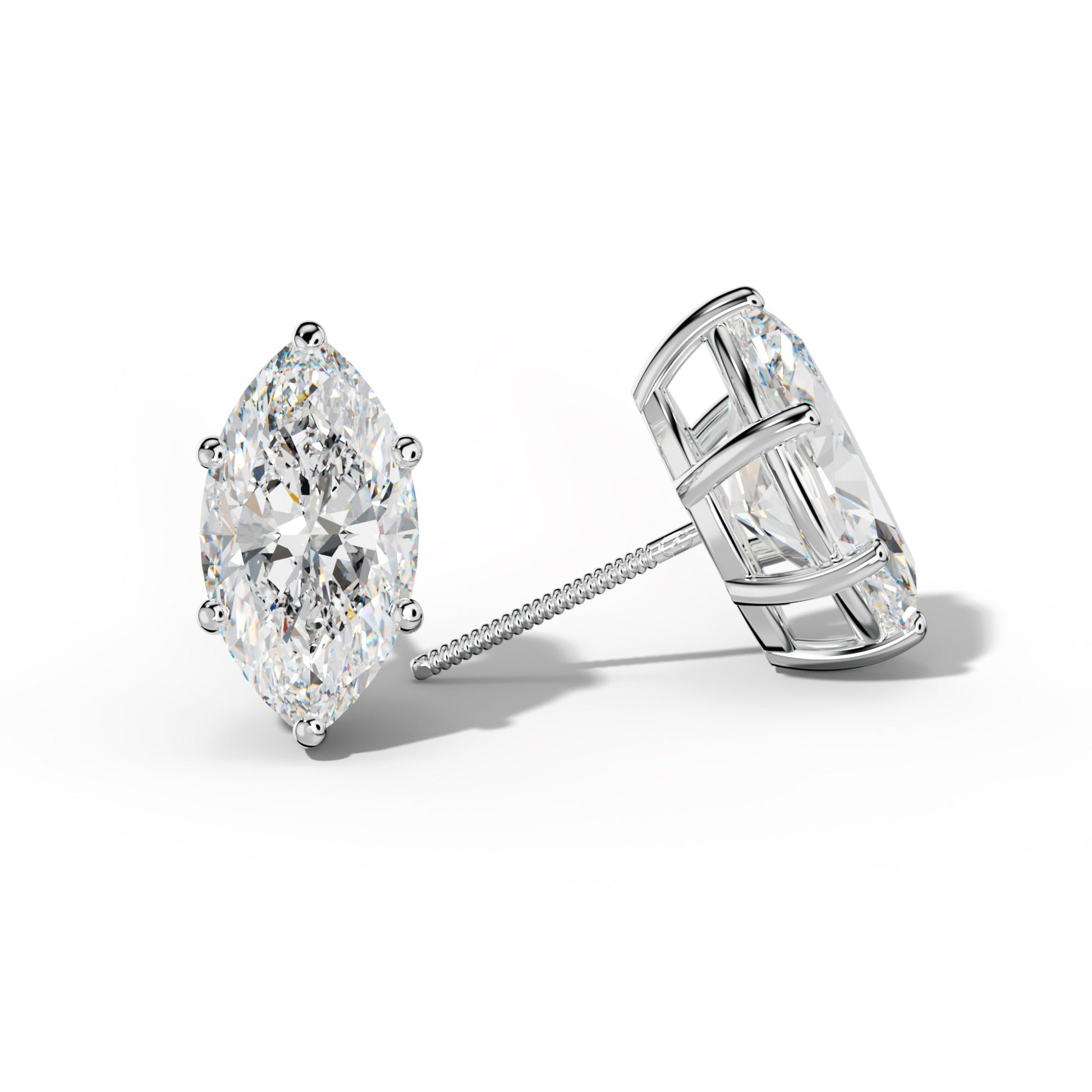 Marquise Diamond Stud Earrings With Classic Six Prongs