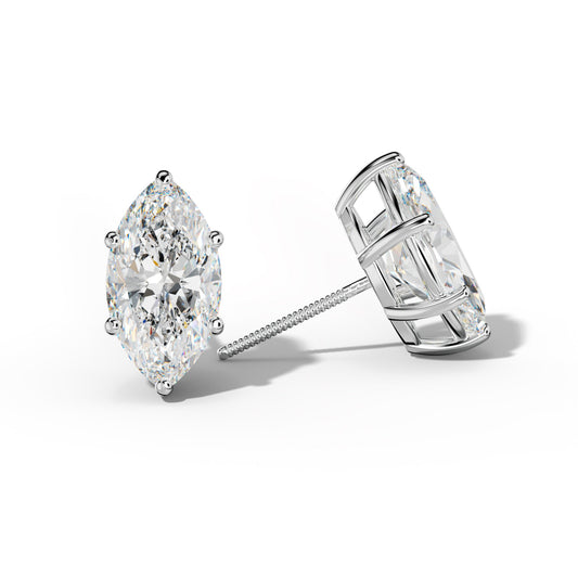 Marquise Diamond Stud Earrings With Classic Six Prongs