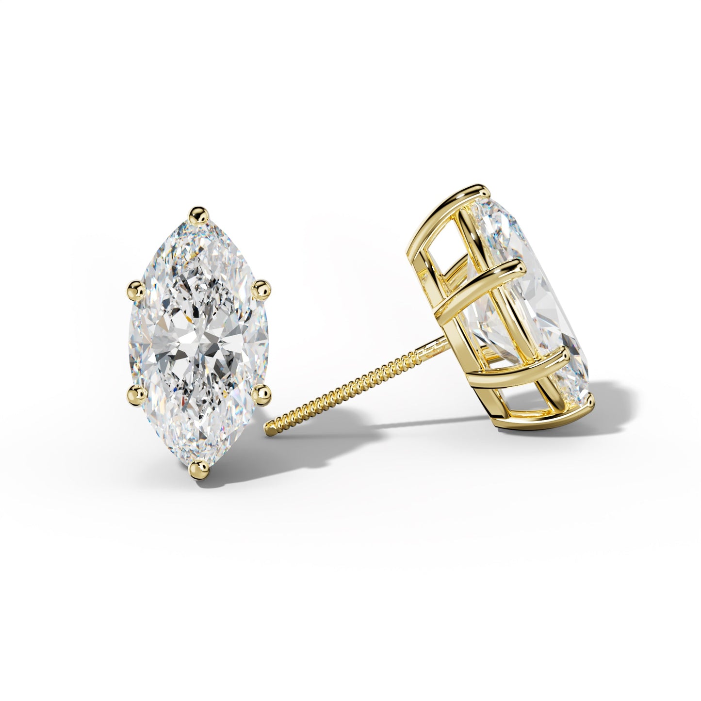 Marquise Diamond Stud Earrings With Classic Six Prongs - 1/2 - 18K White Gold