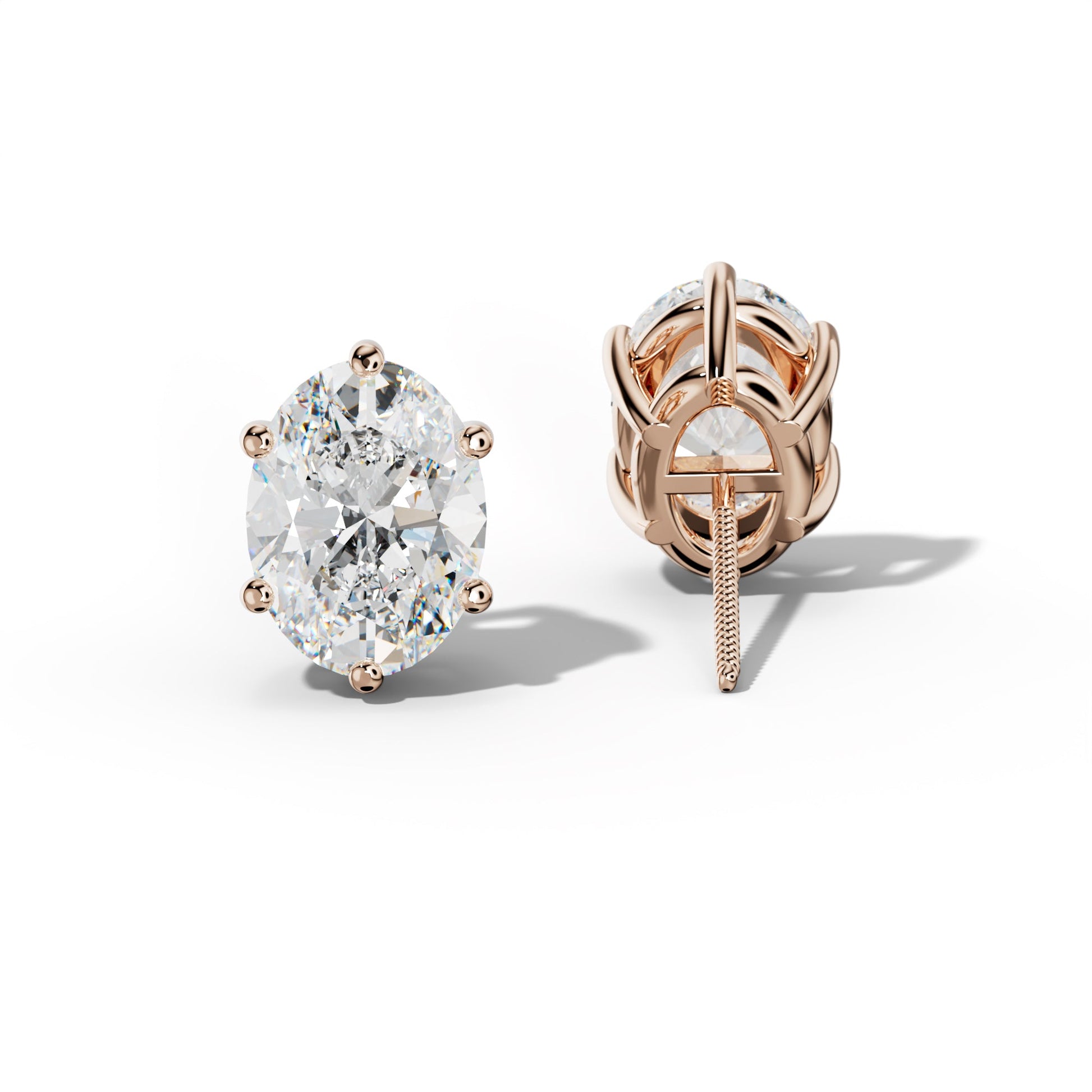 Oval Diamond Stud Earrings With Classic Six Prongs - 1/2 - Platinum 950