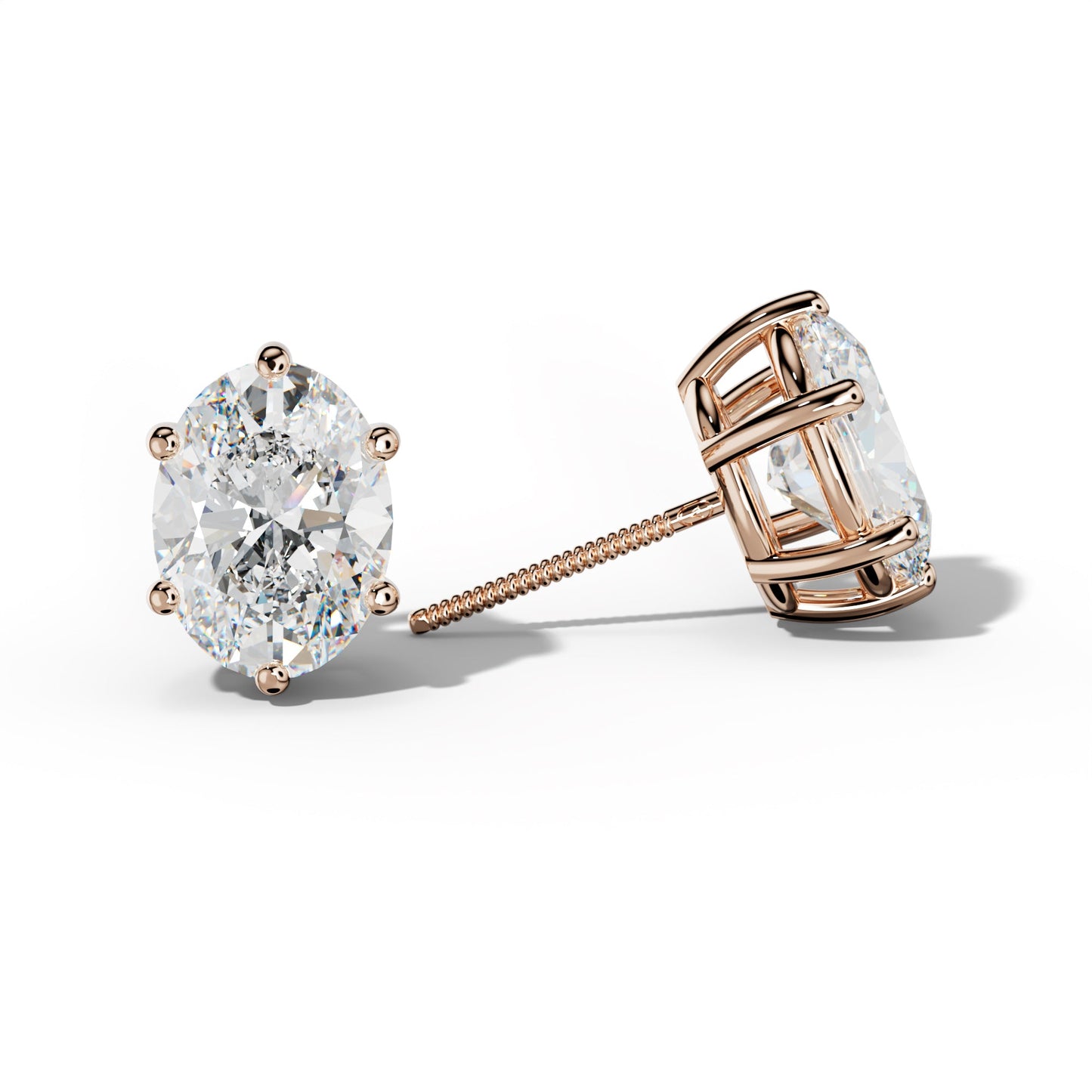 Oval Diamond Stud Earrings With Classic Six Prongs - 1/2 - 18K Rose Gold
