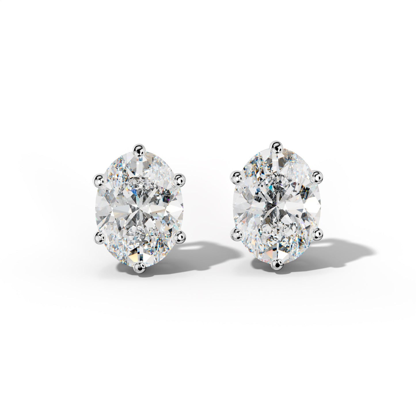 Oval Diamond Stud Earrings With Classic Six Prongs - 1/2 - 14K Rose Gold
