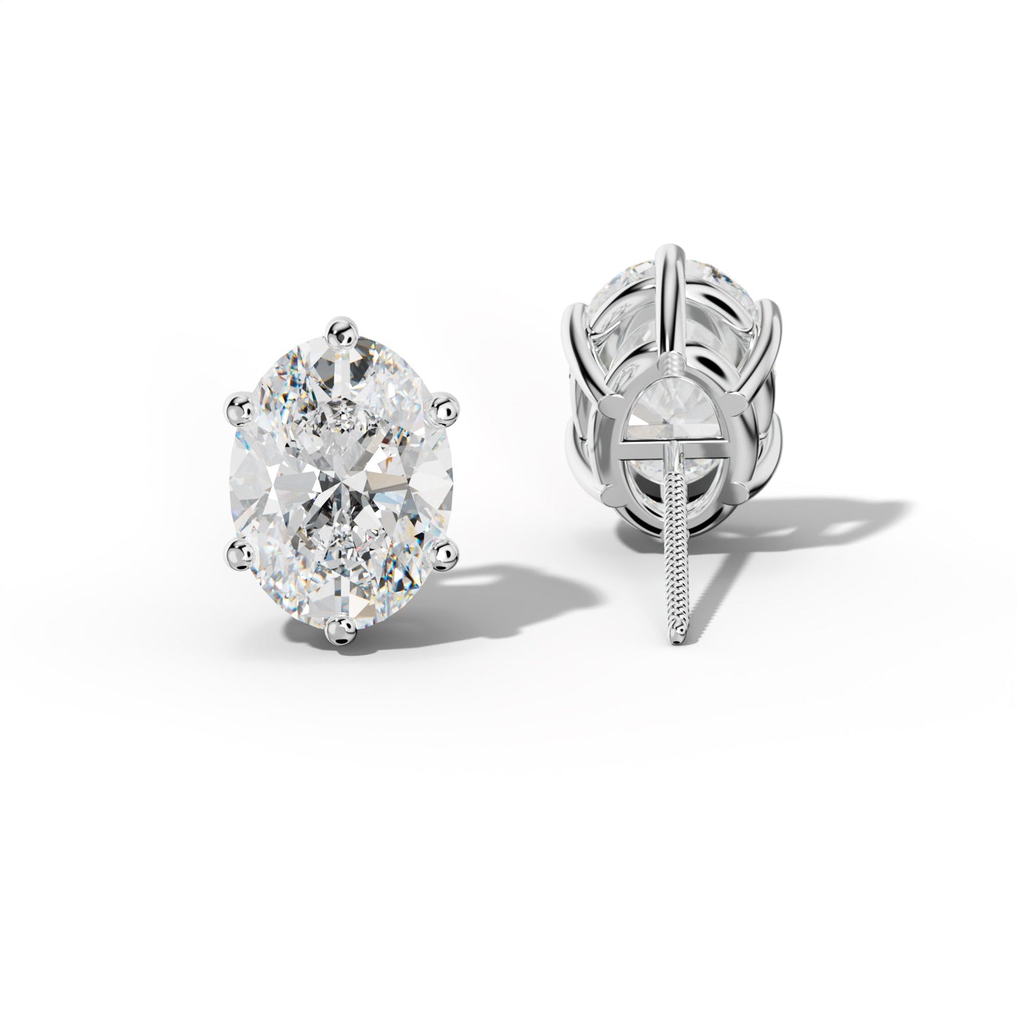 Oval Diamond Stud Earrings With Classic Six Prongs - 1/2 - 14K Yellow Gold