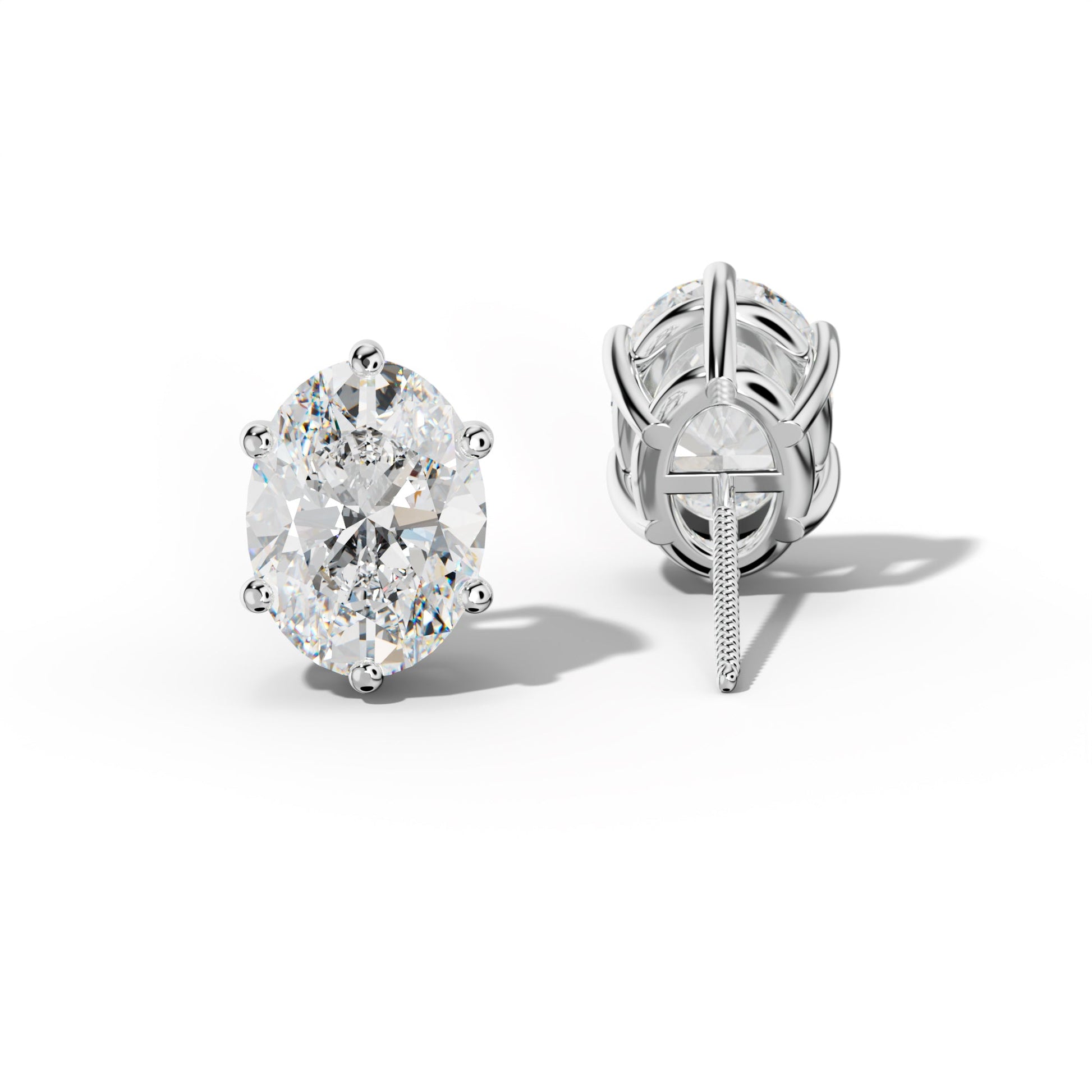Oval Diamond Stud Earrings With Classic Six Prongs - 1/2 - 14K Yellow Gold