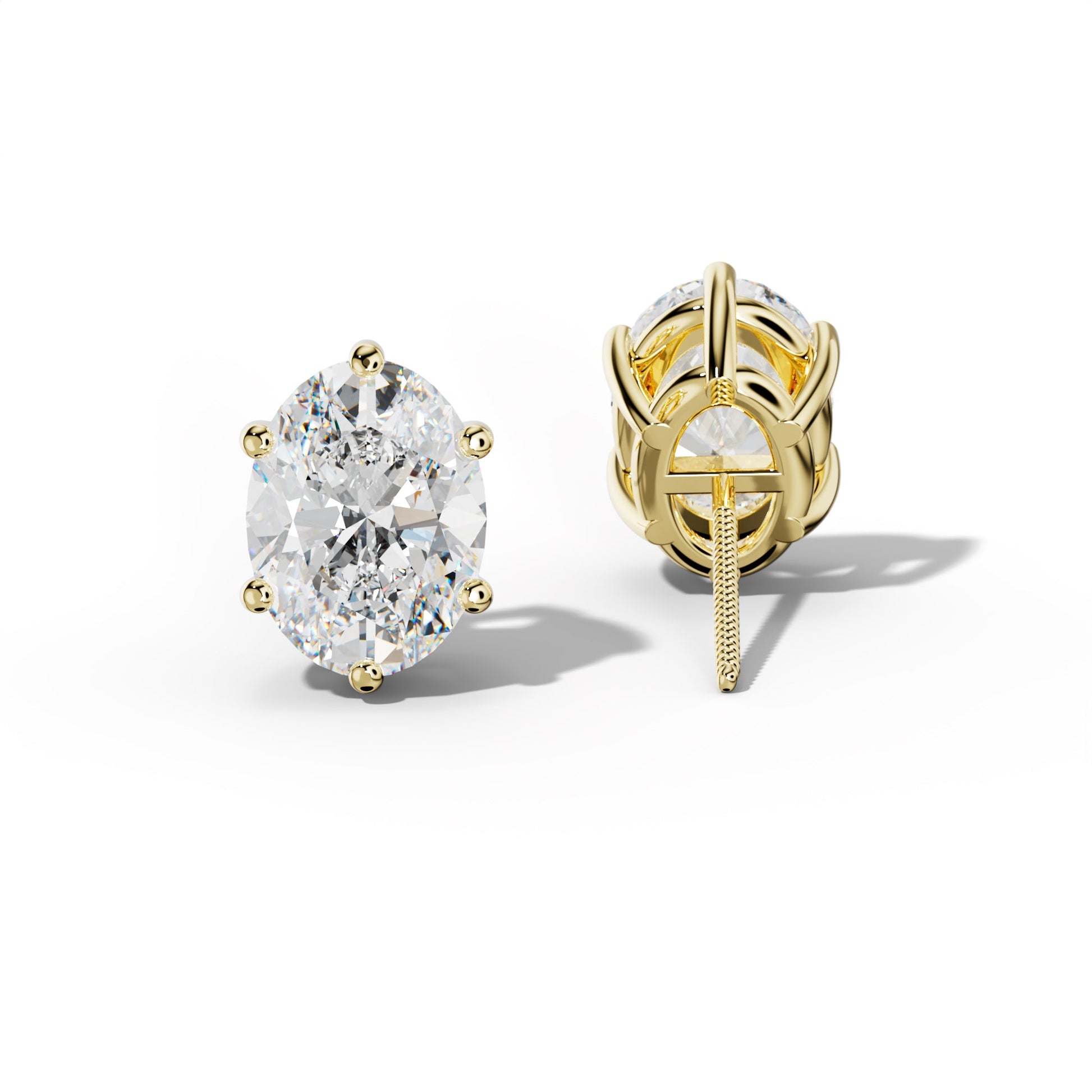 Oval Diamond Stud Earrings With Classic Six Prongs - 1/2 - 18K Yellow Gold