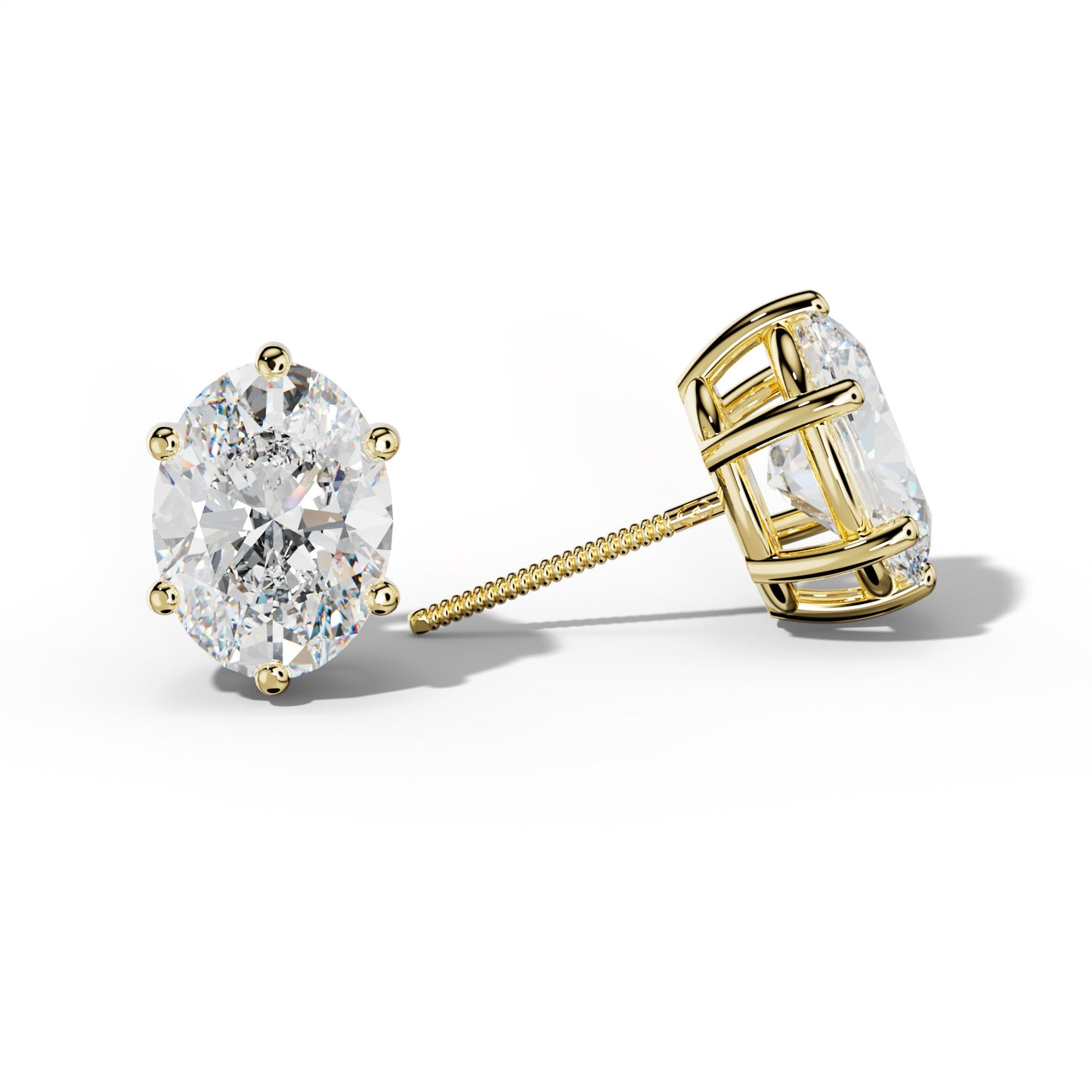 Oval Diamond Stud Earrings With Classic Six Prongs - 1/2 - 18K White Gold