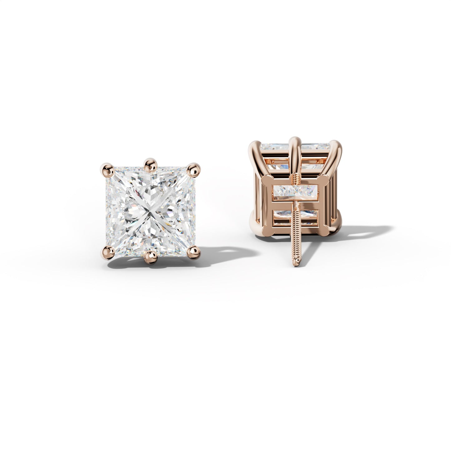 Princess Cut  Diamond Stud Earrings With Classic Six Prongs - 1/2 - Platinum 950