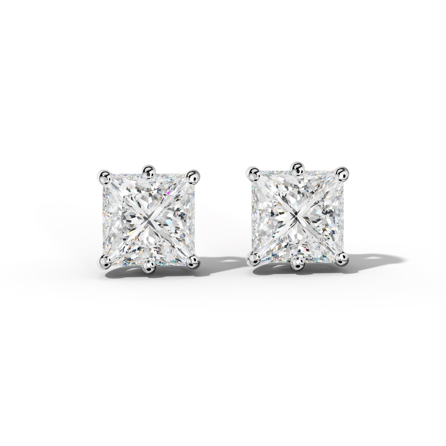 Princess Cut  Diamond Stud Earrings With Classic Six Prongs - 1/2 - 14K Rose Gold