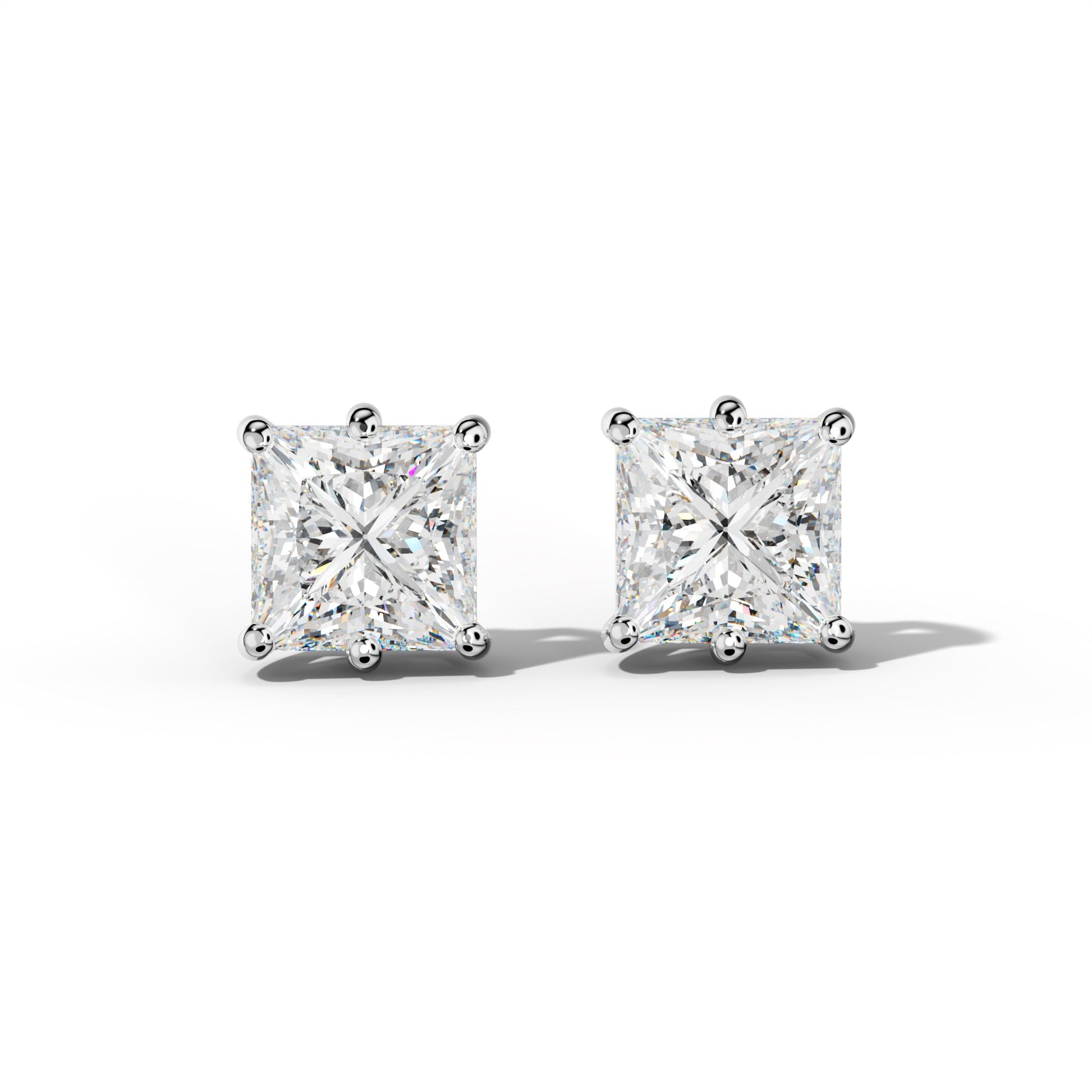 Princess Cut  Diamond Stud Earrings With Classic Six Prongs - 1/2 - 14K Rose Gold