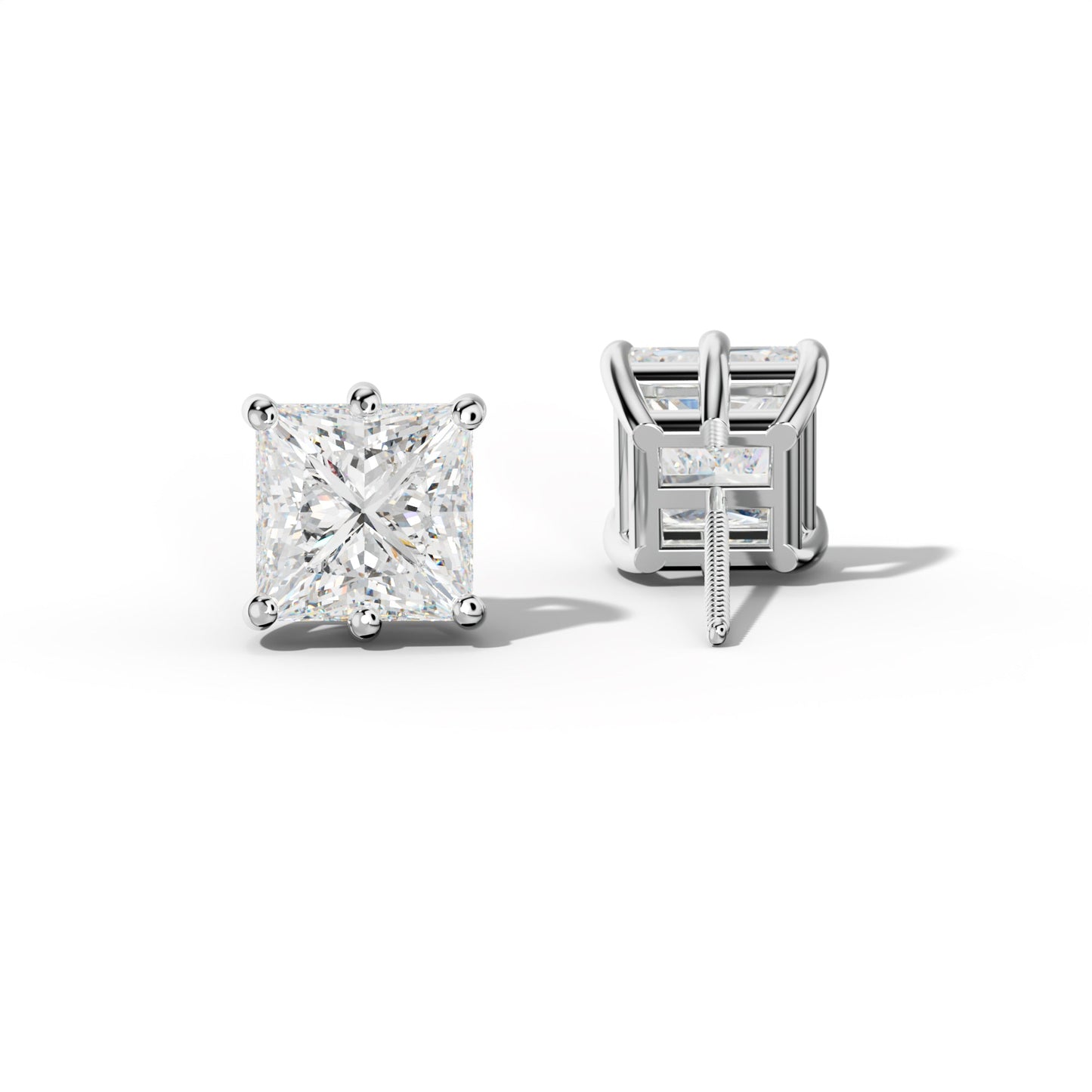 Princess Cut  Diamond Stud Earrings With Classic Six Prongs - 1/2 - 14K Yellow Gold