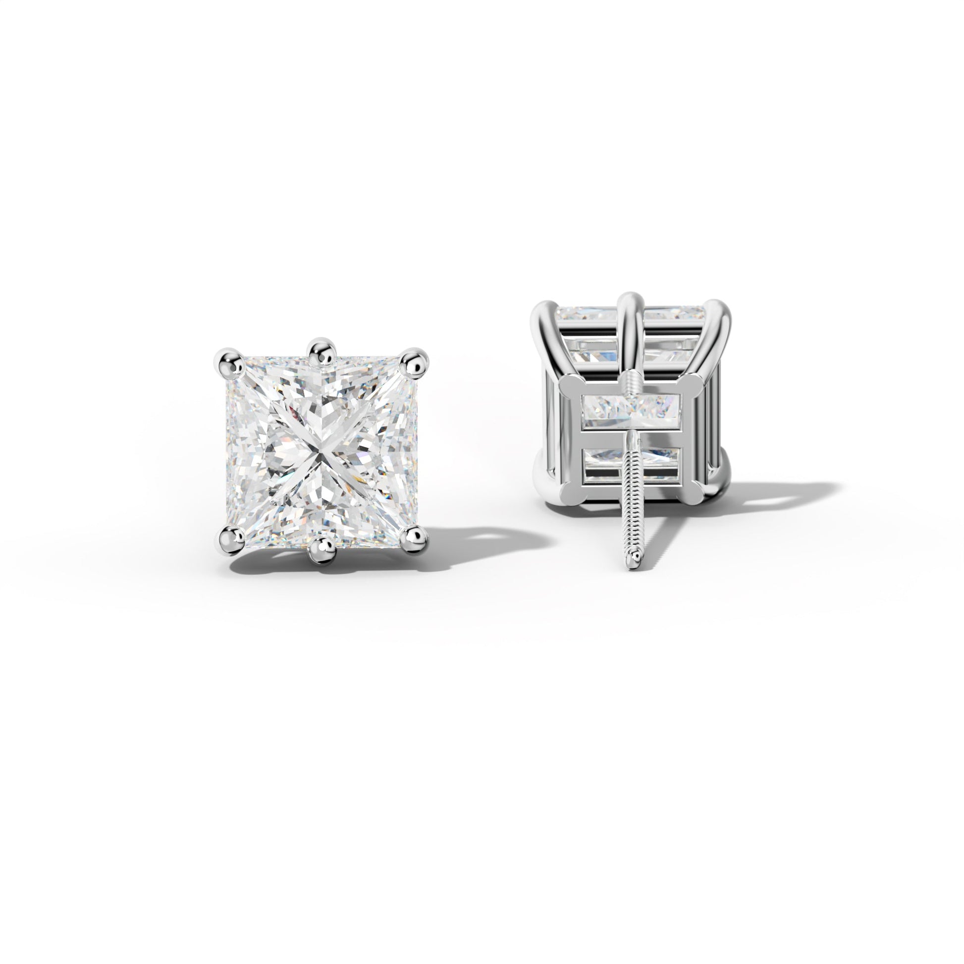 Princess Cut  Diamond Stud Earrings With Classic Six Prongs - 1/2 - 14K Yellow Gold