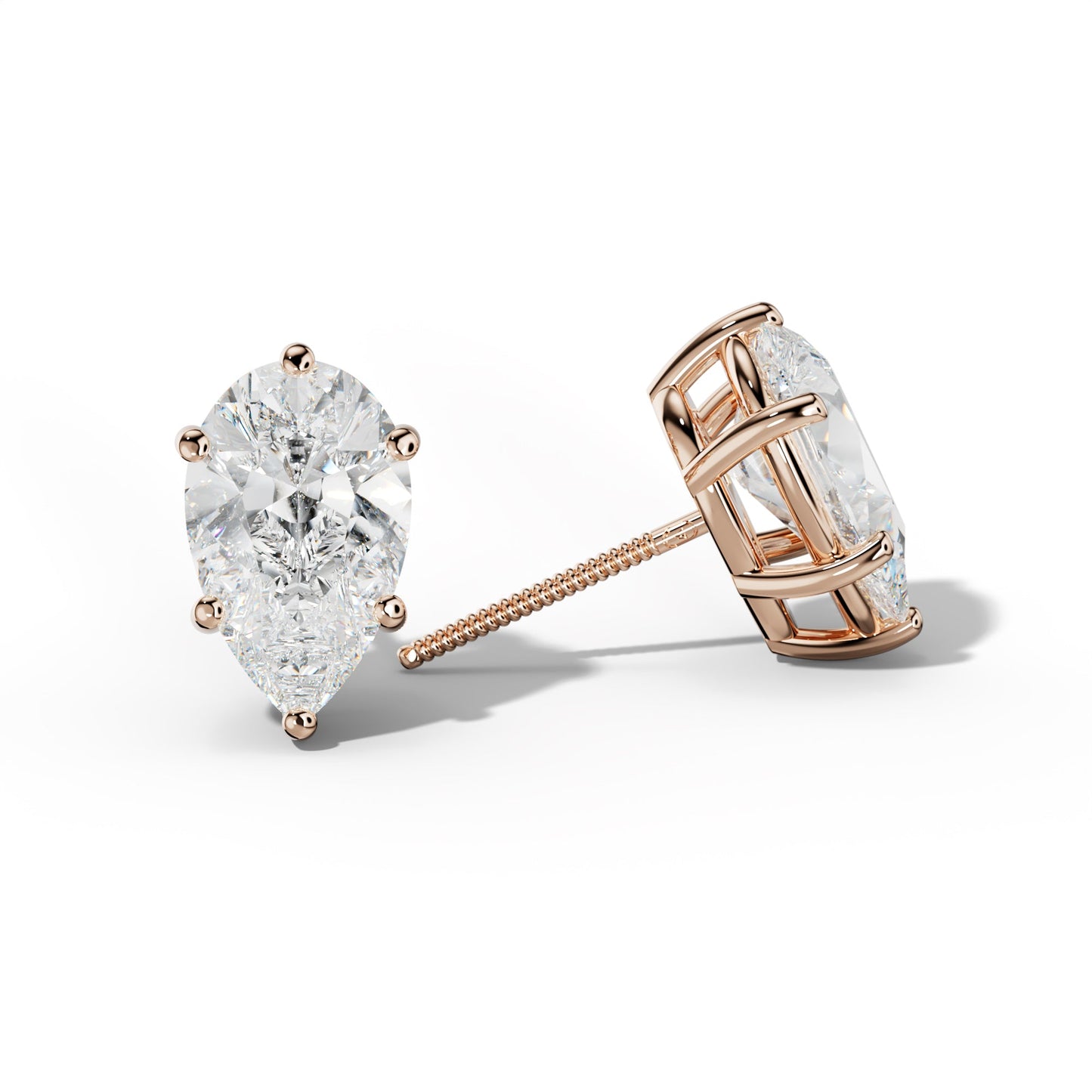 Pear Shape Diamond Stud Earrings With Classic Six Prongs - 1/2 - 18K Rose Gold