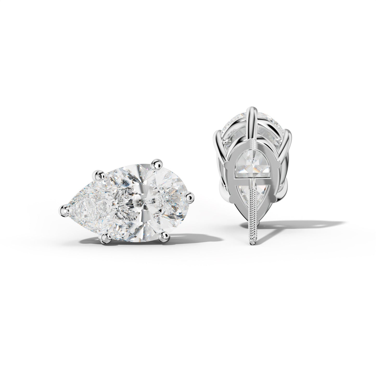 Pear Shape Diamond Stud Earrings With Classic Six Prongs - 1/2 - 14K Yellow Gold