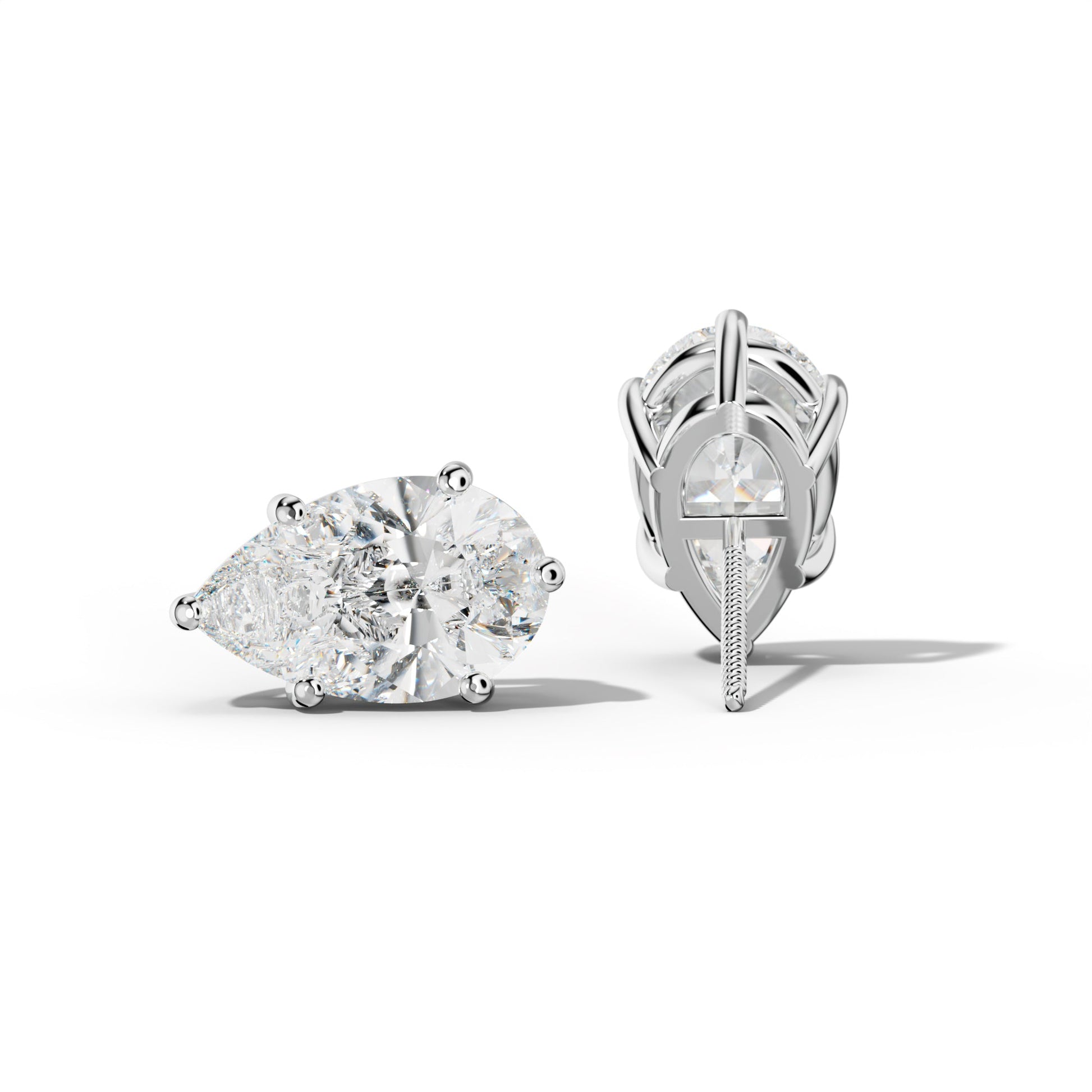 Pear Shape Diamond Stud Earrings With Classic Six Prongs - 1/2 - 14K Yellow Gold