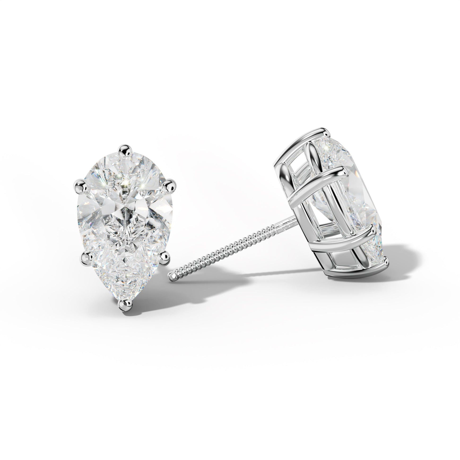 Pear Shape Diamond Stud Earrings With Classic Six Prongs