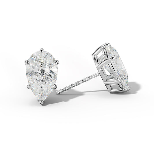 Pear Shape Diamond Stud Earrings With Classic Six Prongs