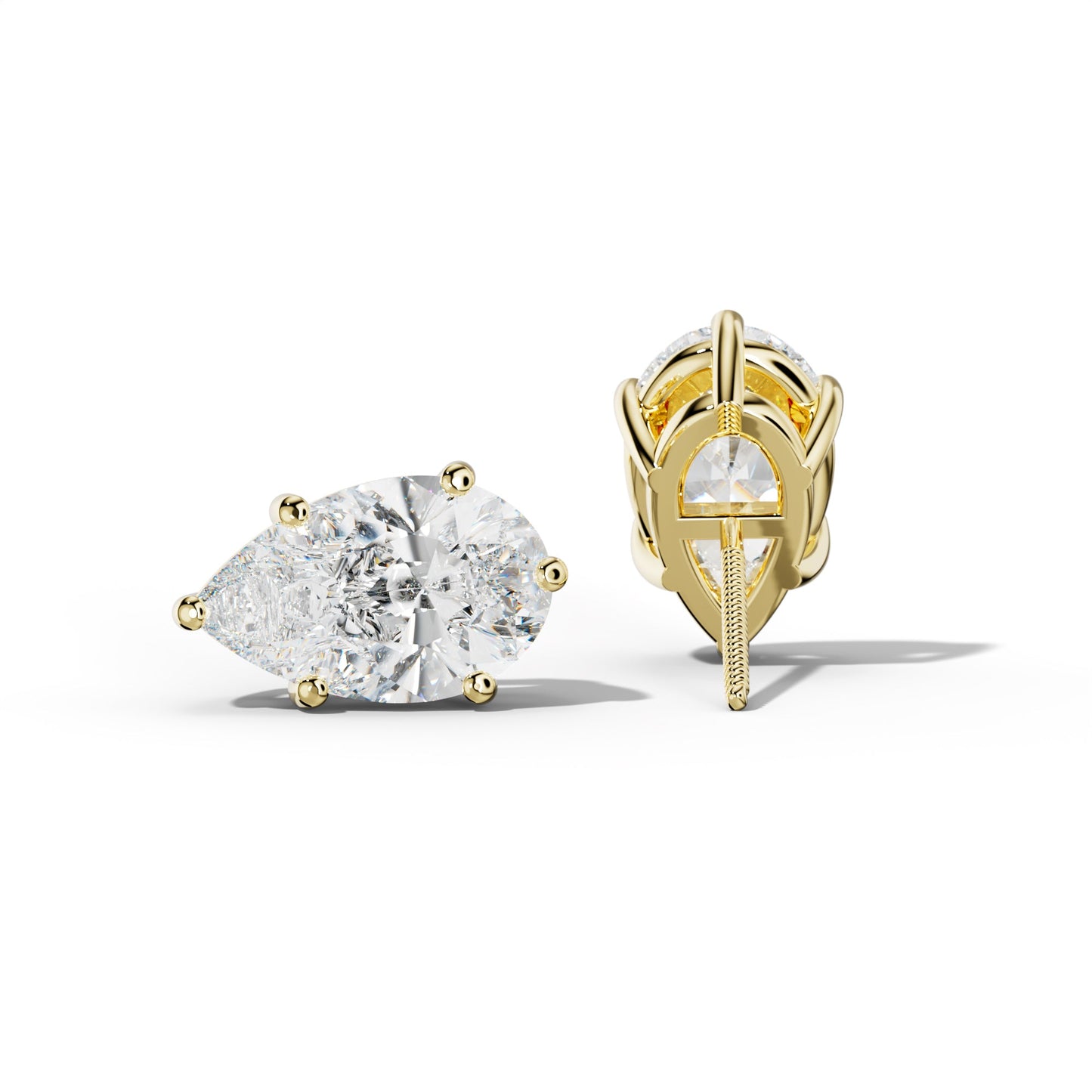 Pear Shape Diamond Stud Earrings With Classic Six Prongs - 1/2 - 18K Yellow Gold
