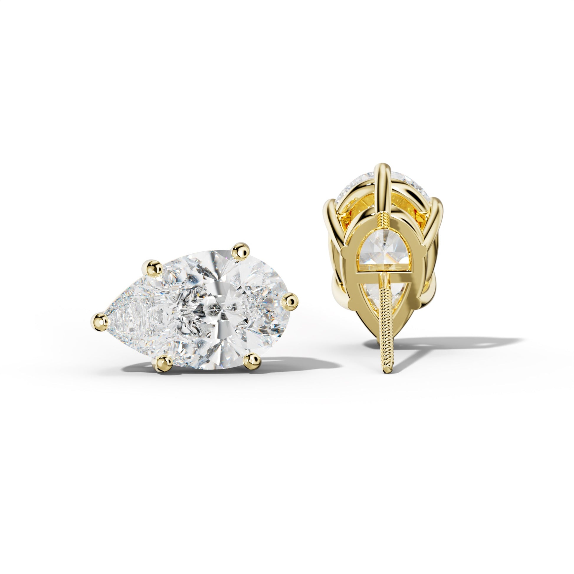 Pear Shape Diamond Stud Earrings With Classic Six Prongs - 1/2 - 18K Yellow Gold