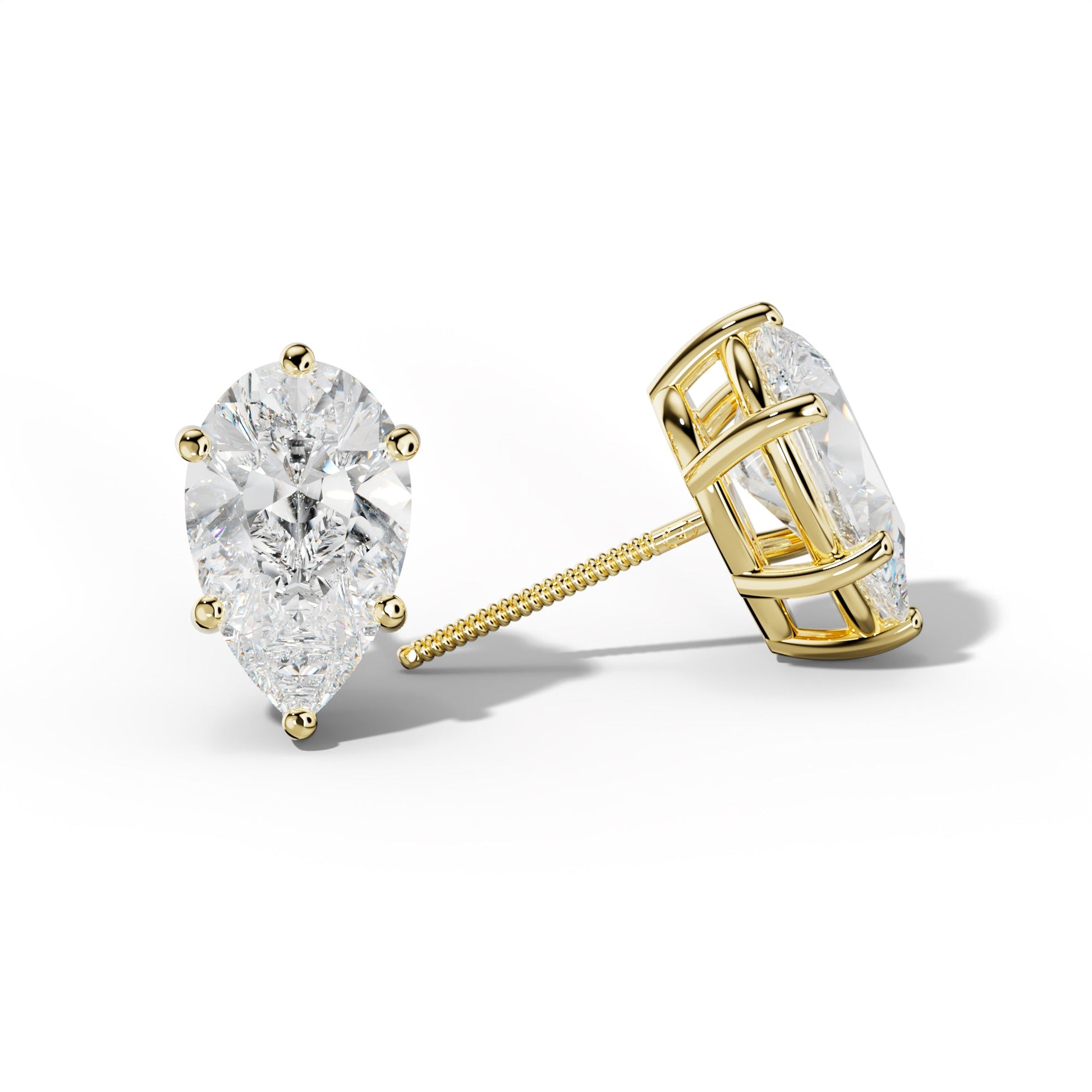 Pear Shape Diamond Stud Earrings With Classic Six Prongs - 1/2 - 18K White Gold