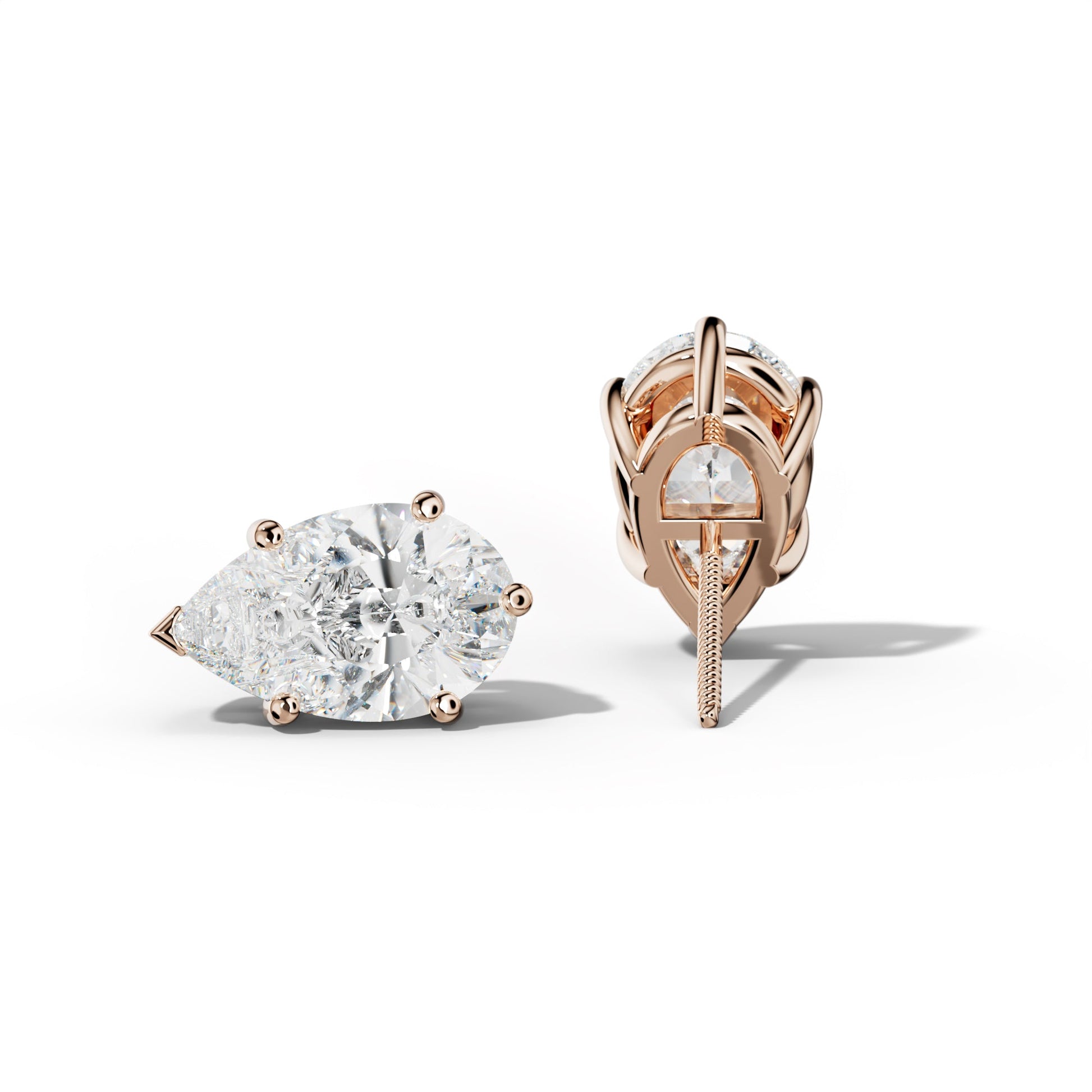 Pear Shape Diamond Stud Earrings With Classic And V Prongs - 1/2 - Platinum 950