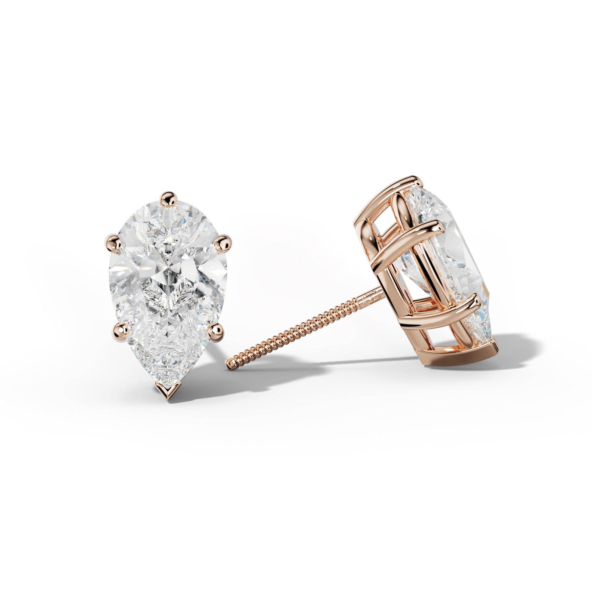 Pear Shape Diamond Stud Earrings With Classic And V Prongs - 1/2 - 18K Rose Gold
