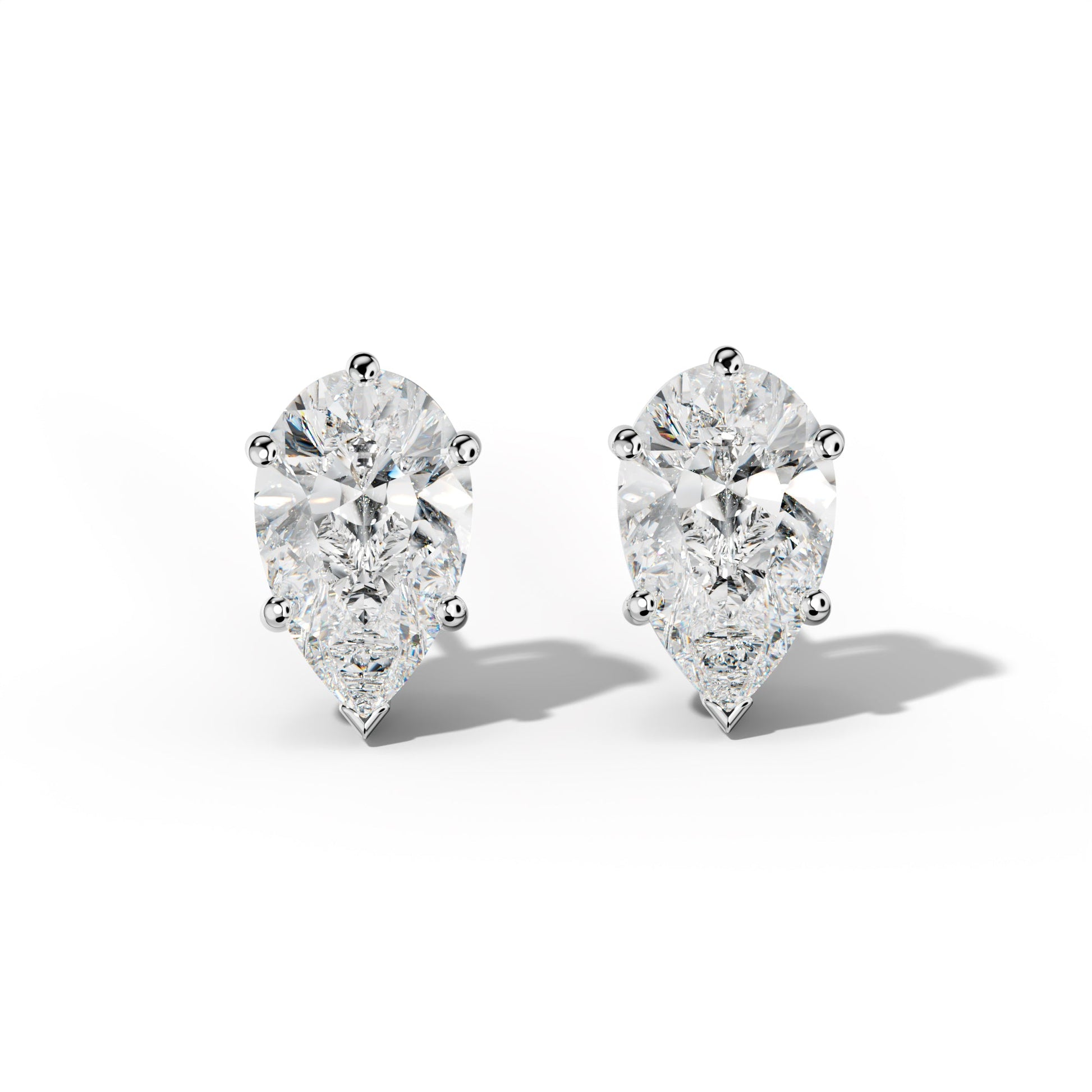 Pear Shape Diamond Stud Earrings With Classic And V Prongs - 1/2 - 14K Rose Gold
