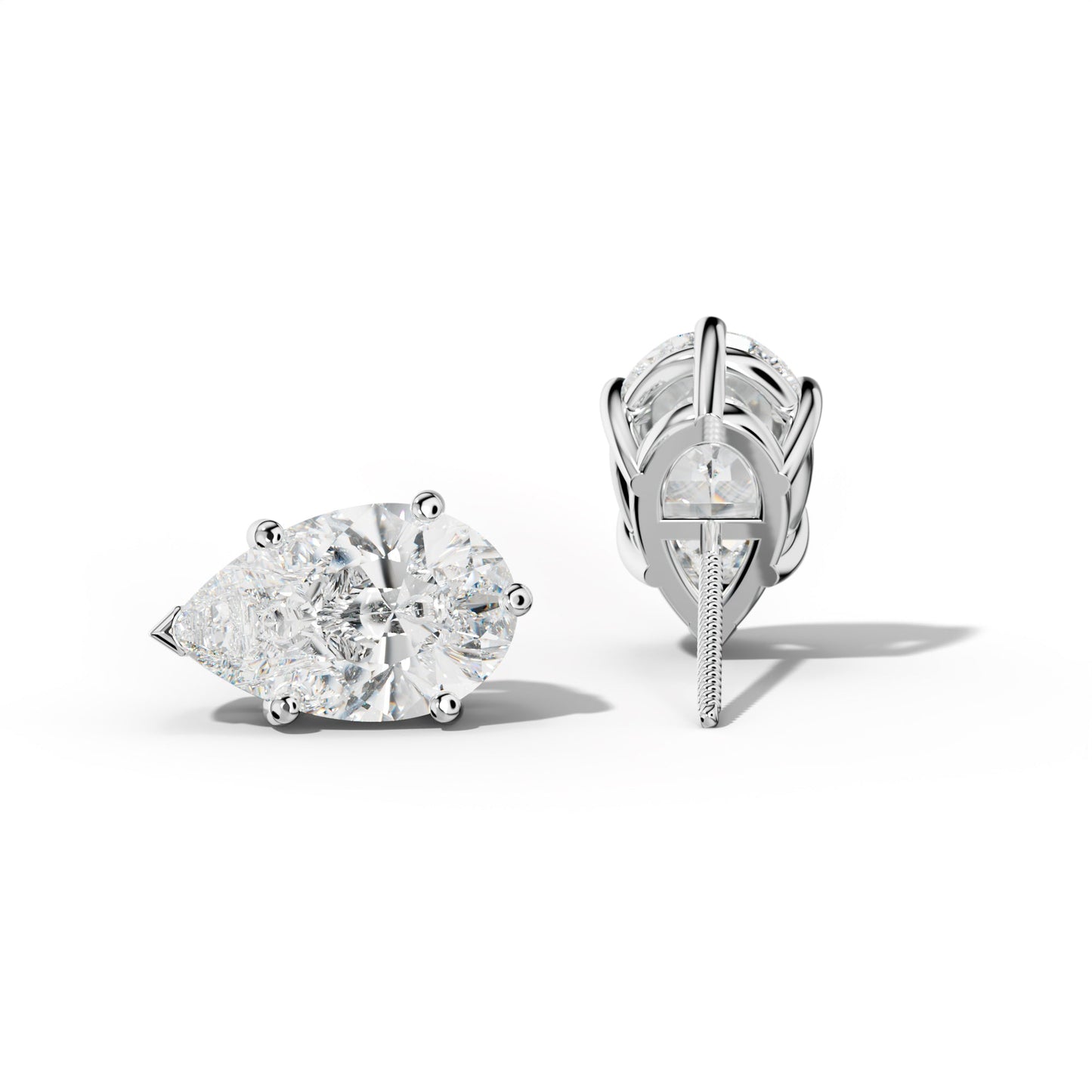Pear Shape Diamond Stud Earrings With Classic And V Prongs - 1/2 - 14K Yellow Gold