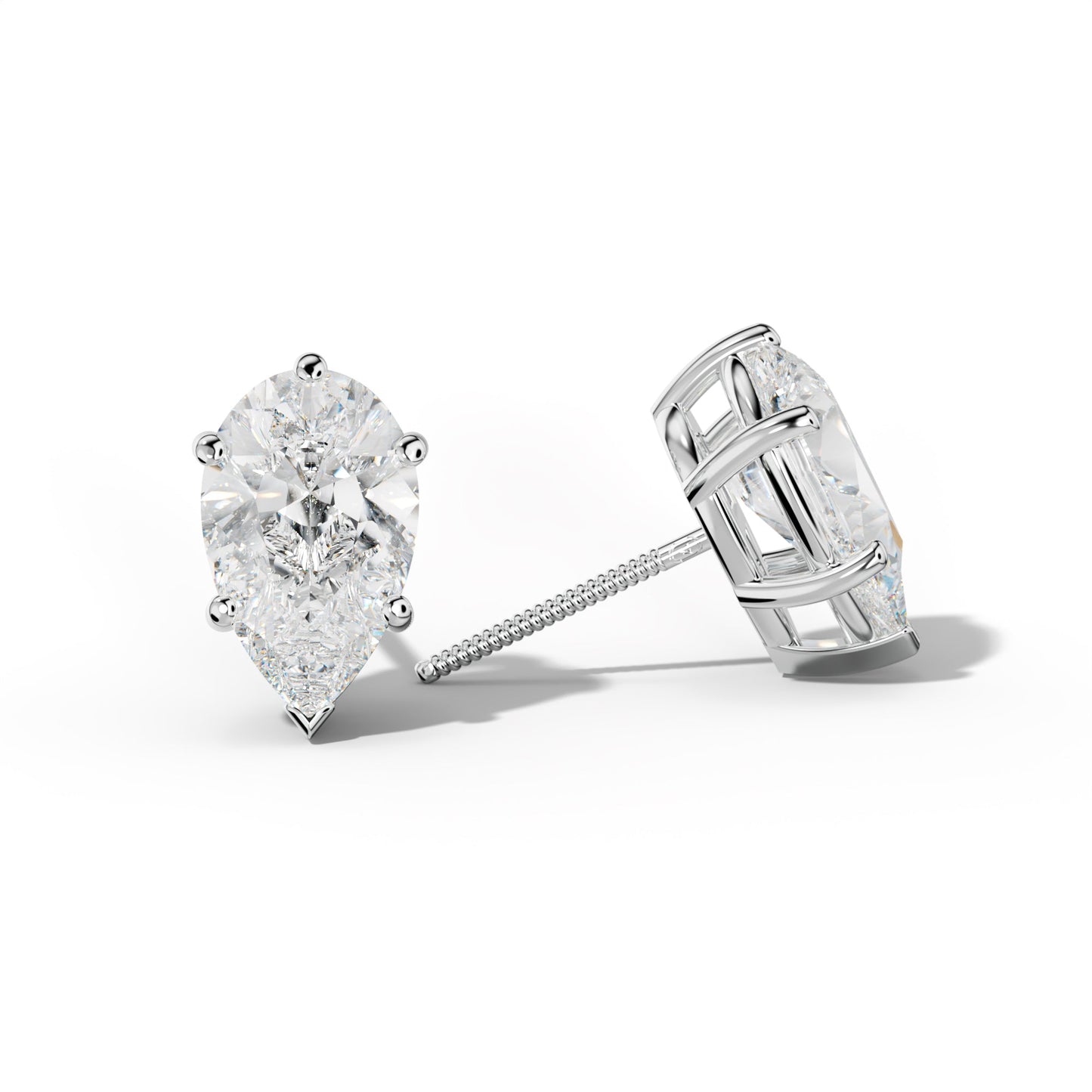 Pear Shape Diamond Stud Earrings With Classic And V Prongs