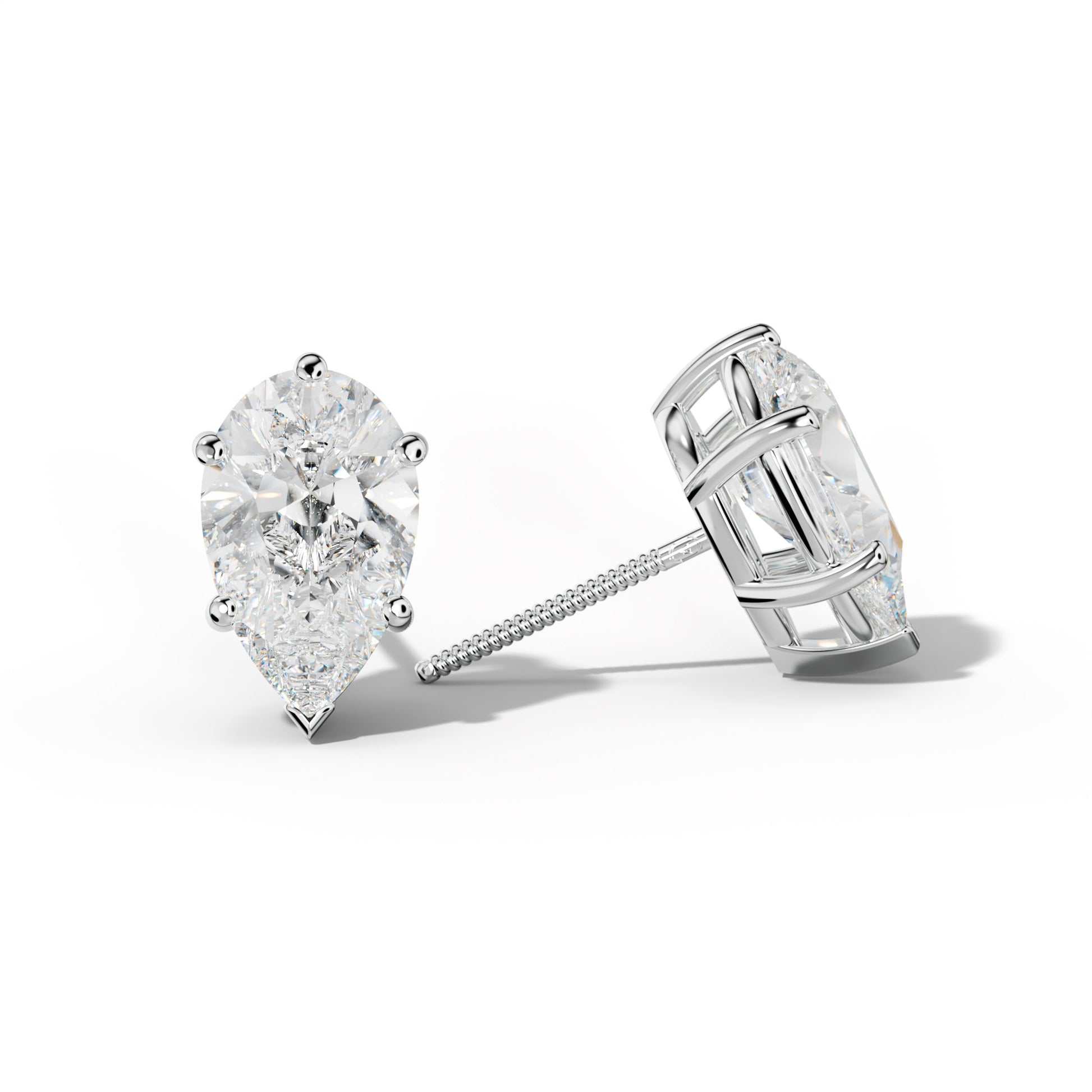 Pear Shape Diamond Stud Earrings With Classic And V Prongs