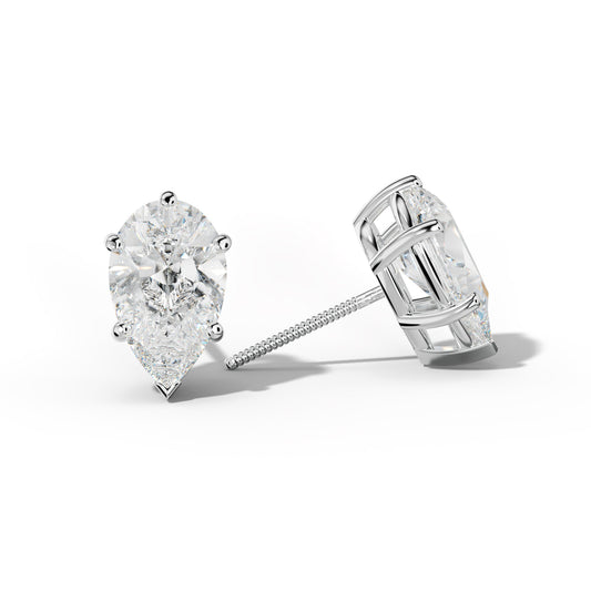 Pear Shape Diamond Stud Earrings With Classic And V Prongs