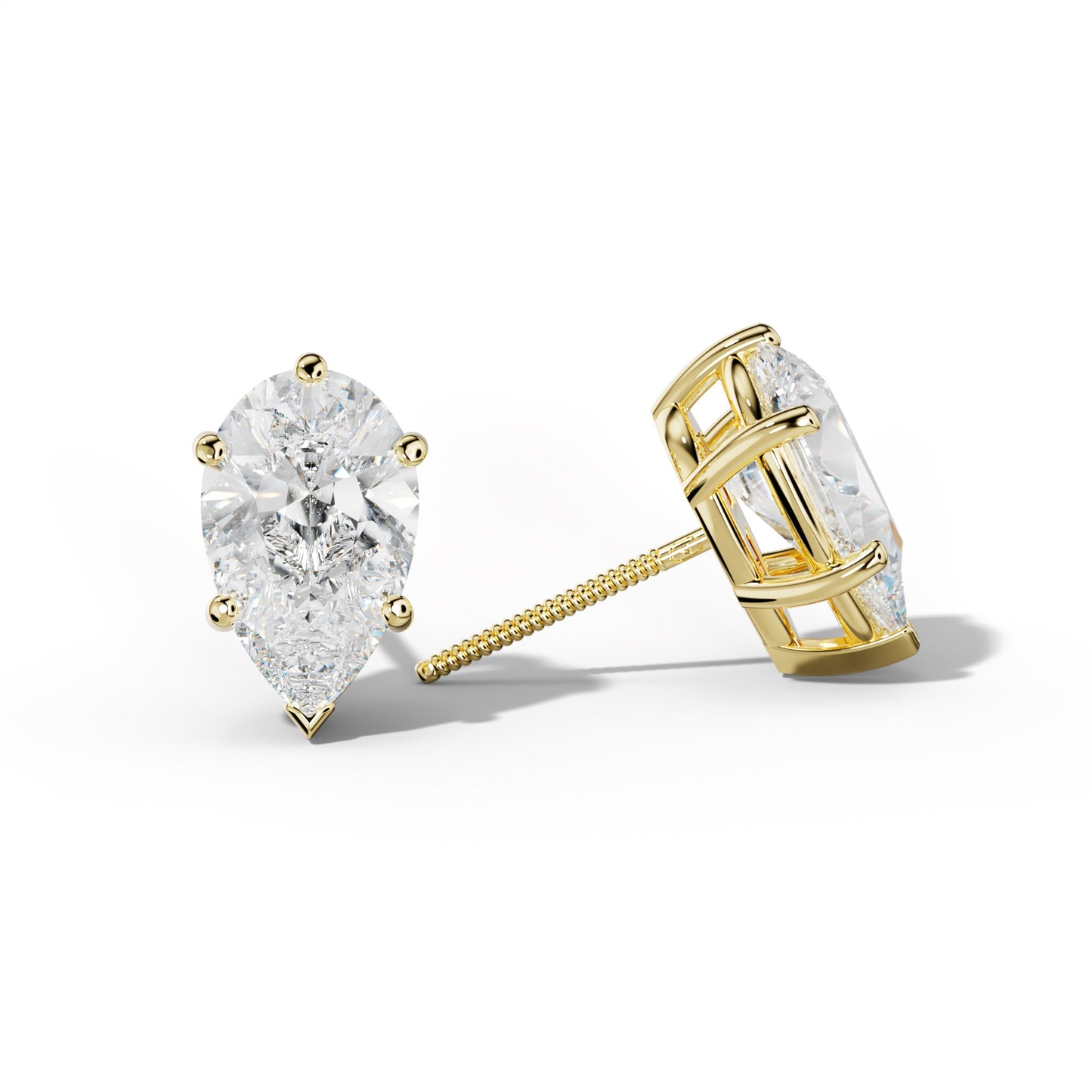 Pear Shape Diamond Stud Earrings With Classic And V Prongs - 1/2 - 18K White Gold