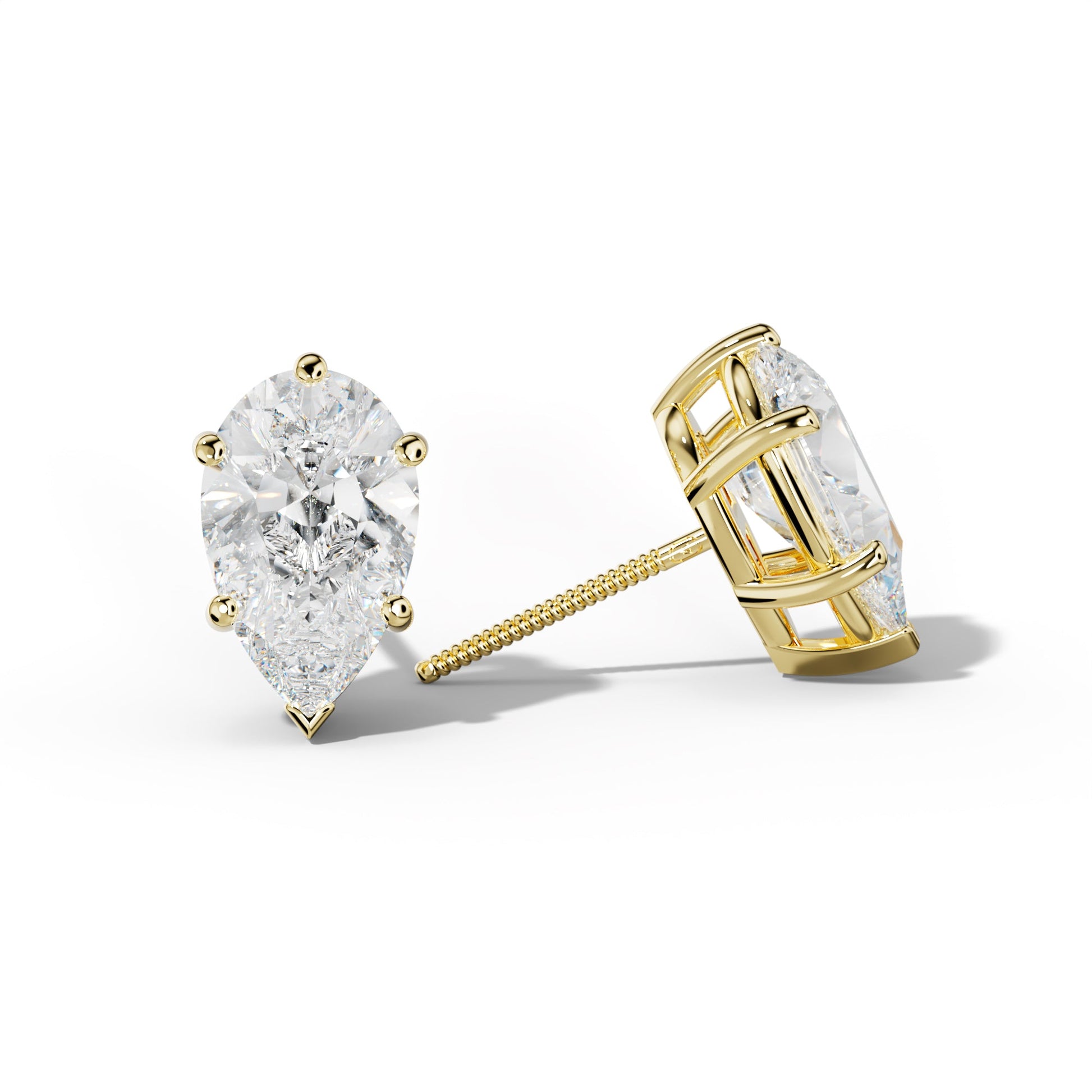 Pear Shape Diamond Stud Earrings With Classic And V Prongs - 1/2 - 18K White Gold