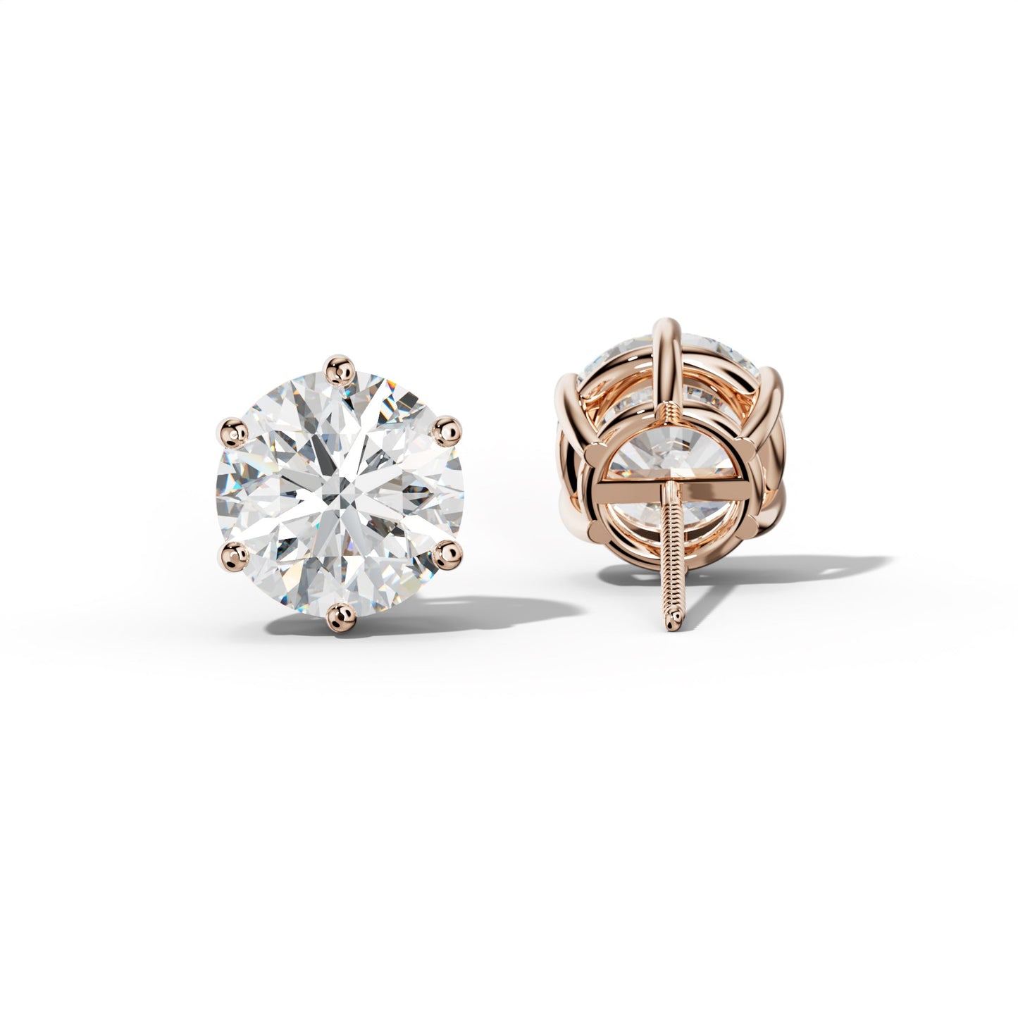 Round Diamond Stud Earrings With Classic Six Prongs - 3/4 - 14K White Gold