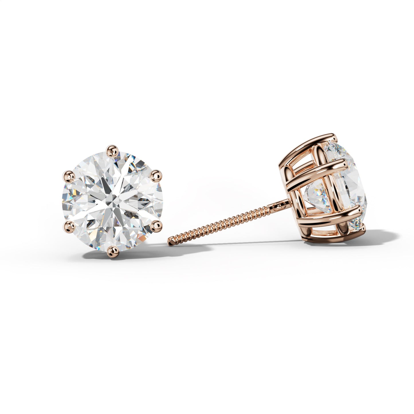 Round Diamond Stud Earrings With Classic Six Prongs - 1/2 - Platinum 950