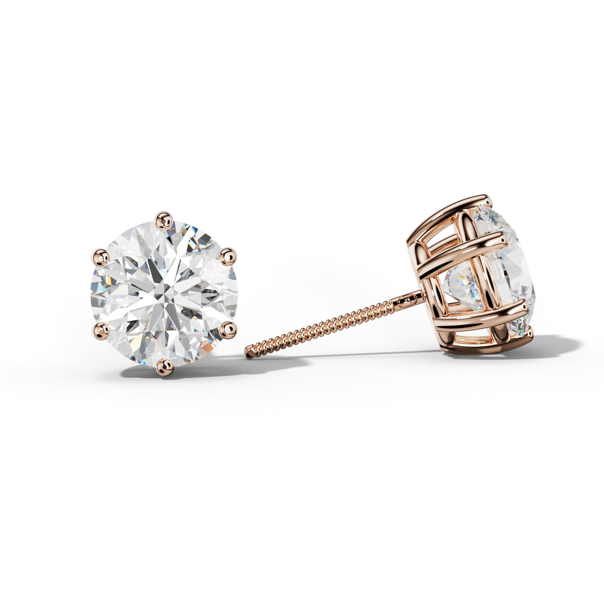 Round Diamond Stud Earrings With Classic Six Prongs - 1/2 - Platinum 950