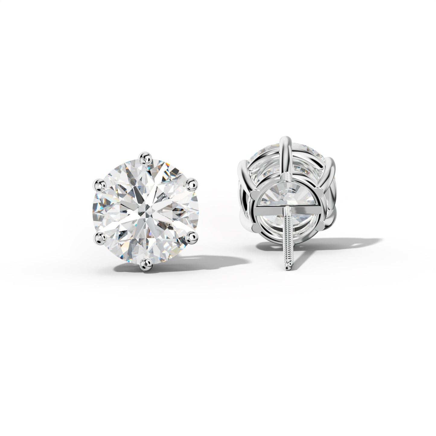 Round Diamond Stud Earrings With Classic Six Prongs - 1/2 - 14K Yellow Gold