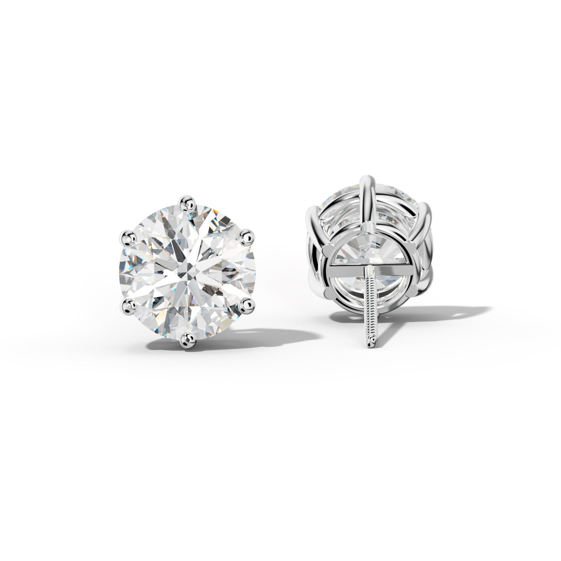 Round Diamond Stud Earrings With Classic Six Prongs - 1/2 - 14K Yellow Gold