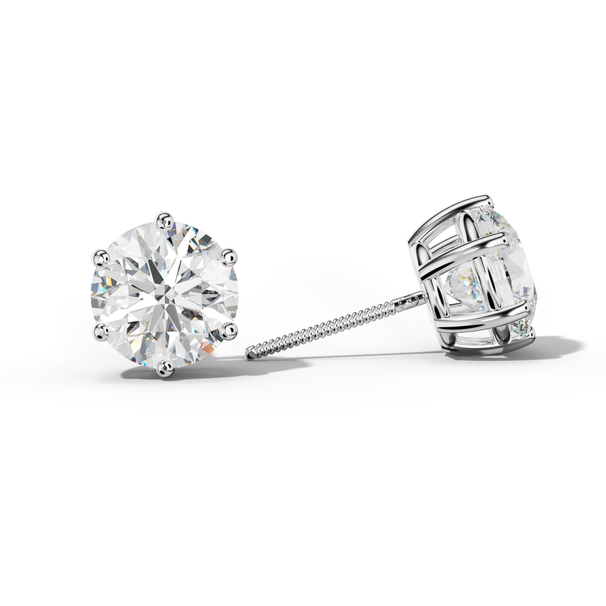 Round Diamond Stud Earrings With Classic Six Prongs