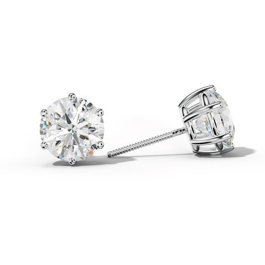 Round Diamond Stud Earrings With Classic Six Prongs