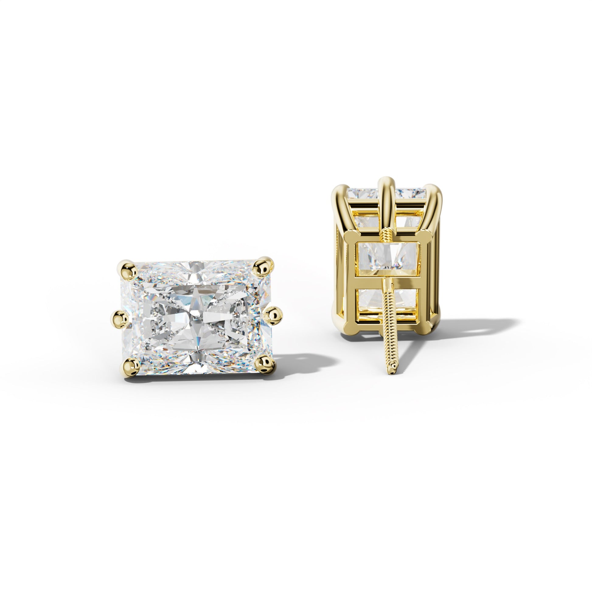 Radiant Diamond Stud Earrings With Classic Six Prongs - 1/2 - 18K Yellow Gold