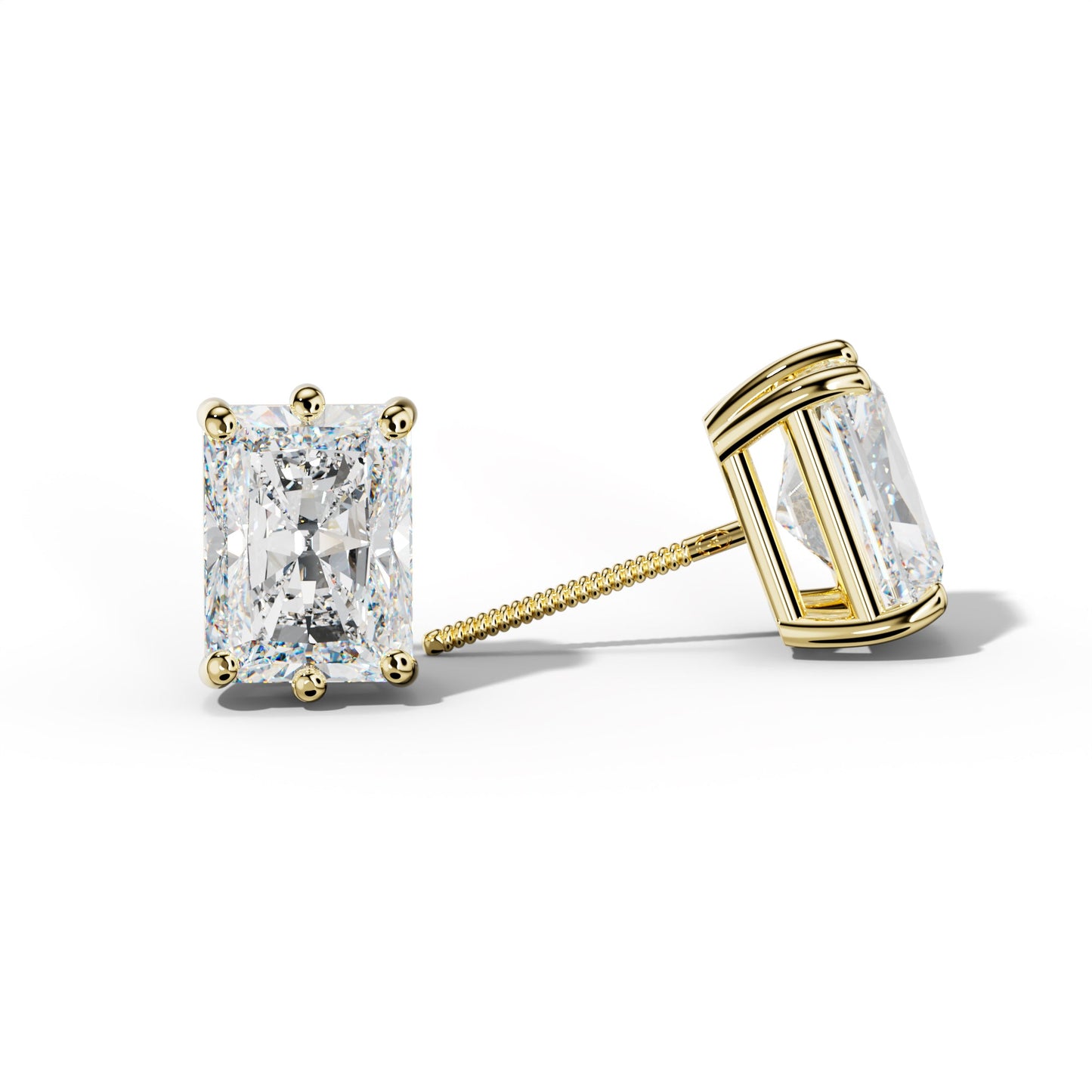 Radiant Diamond Stud Earrings With Classic Six Prongs - 1/2 - 18K White Gold