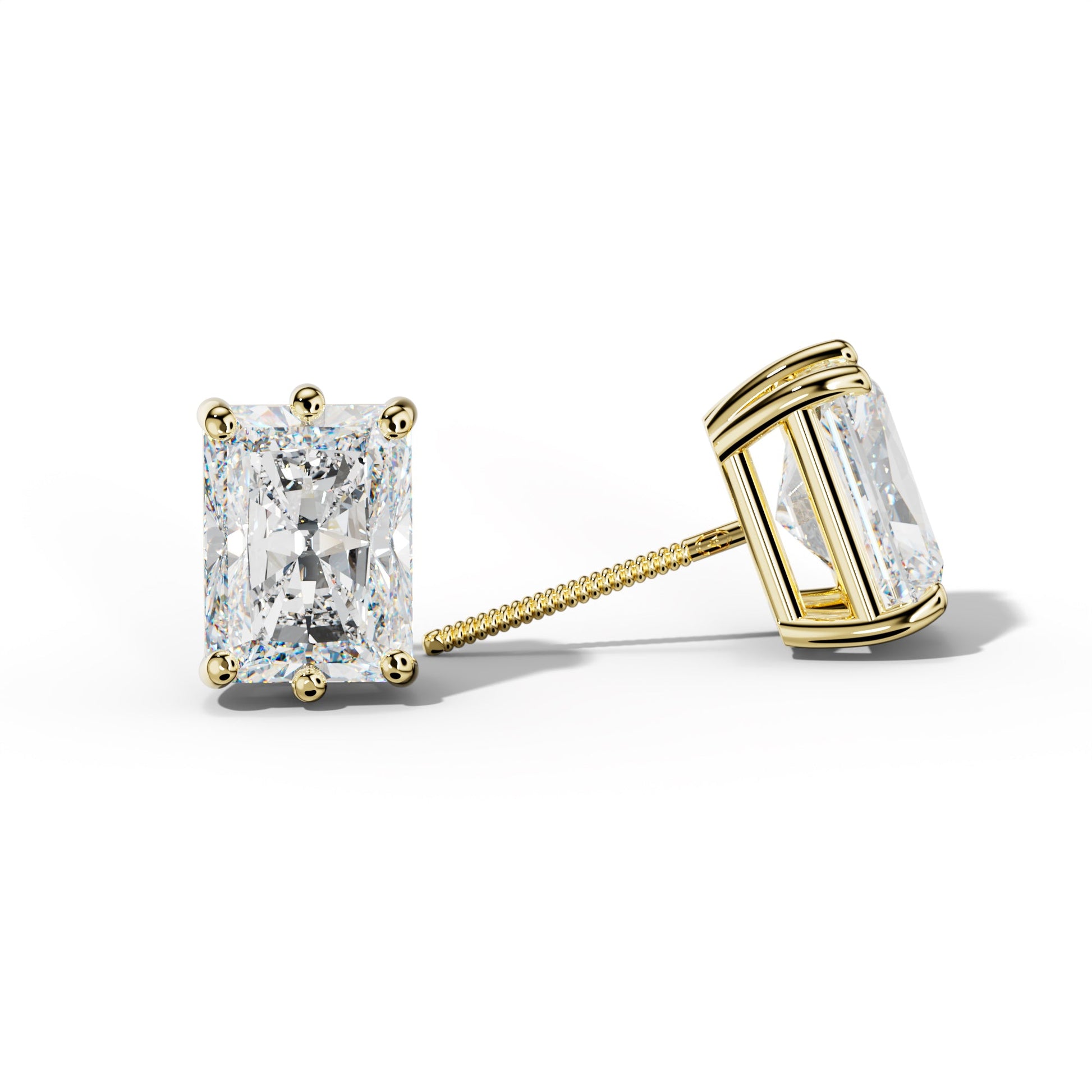 Radiant Diamond Stud Earrings With Classic Six Prongs - 1/2 - 18K White Gold