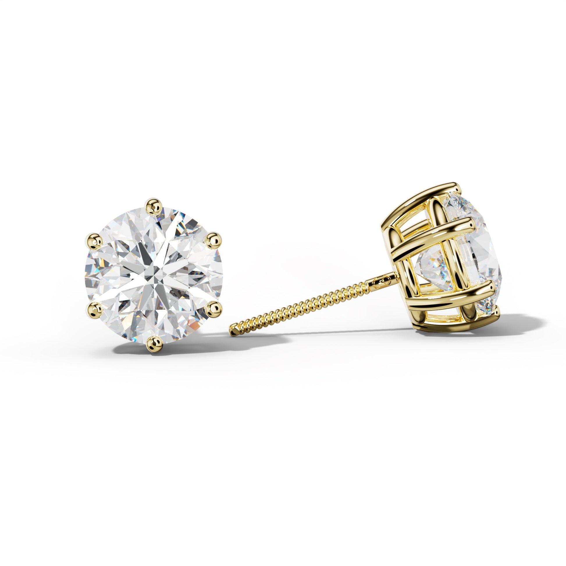 Round Diamond Stud Earrings With Classic Six Prongs - 1/2 - 18K Yellow Gold