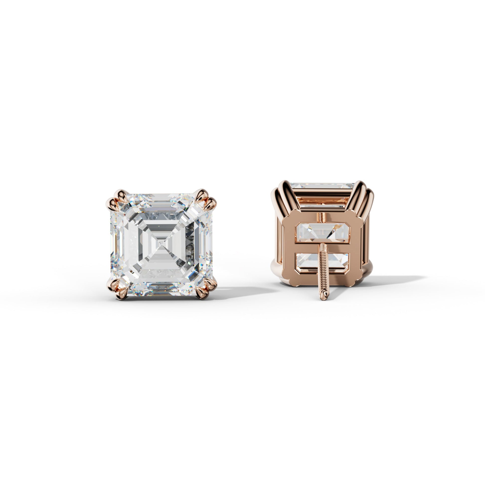 Asscher Diamond Stud Earrings With Claw Double Prongs - 1/2 - Platinum 950