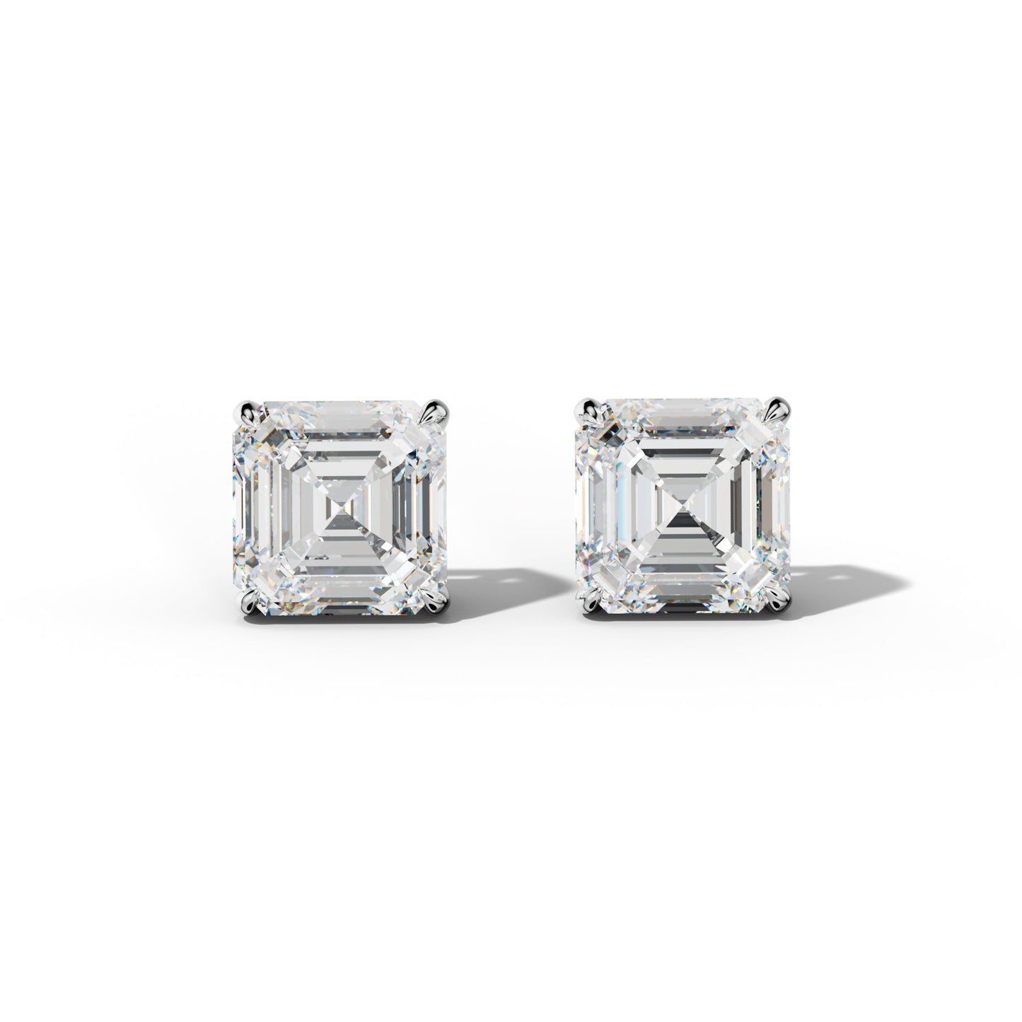 Asscher Diamond Stud Earrings With Four Claw Prongs - 1/2 - 14K Rose Gold