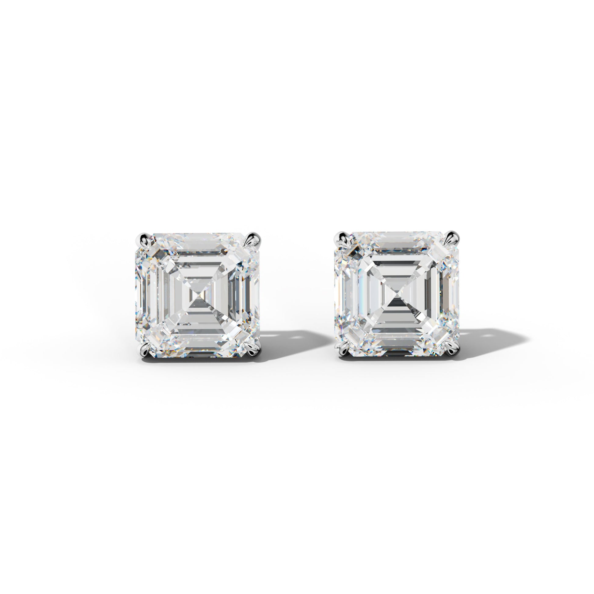 Asscher Diamond Stud Earrings With Four Claw Prongs - 1/2 - 14K Rose Gold