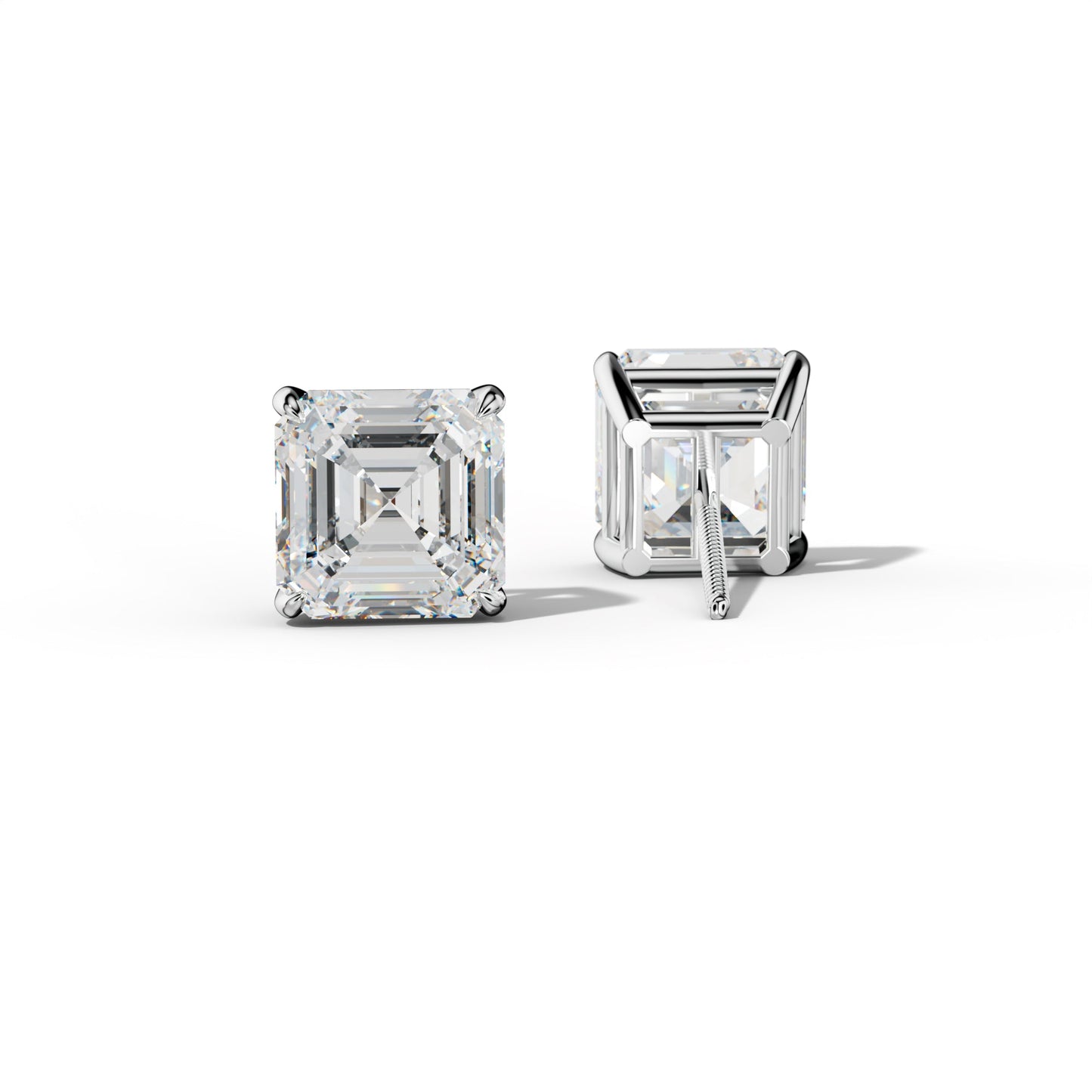 Asscher Diamond Stud Earrings With Four Claw Prongs - 1/2 - 14K Yellow Gold