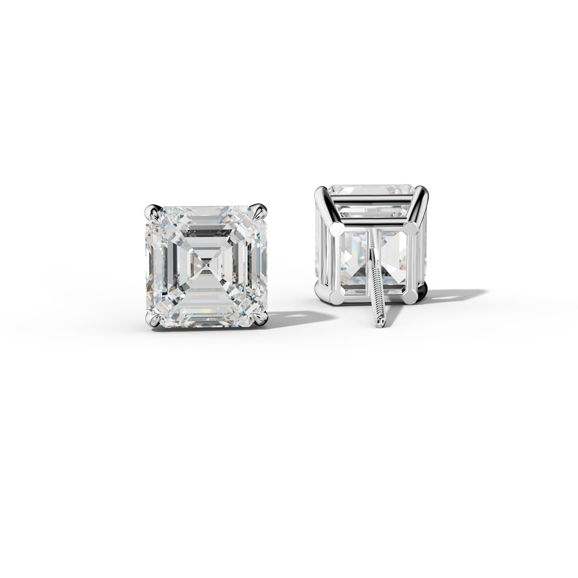 Asscher Diamond Stud Earrings With Four Claw Prongs - 1/2 - 14K Yellow Gold