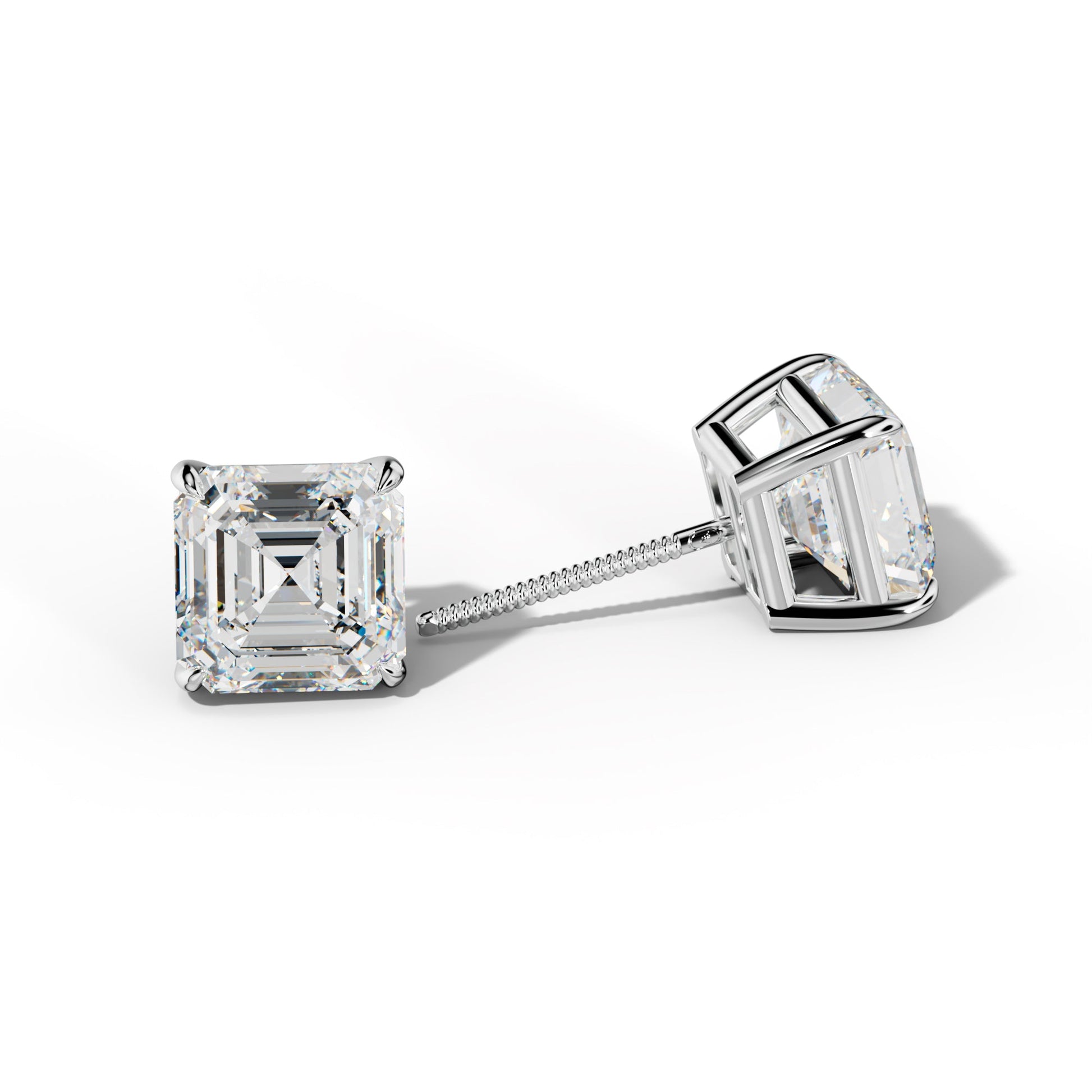 Asscher Diamond Stud Earrings With Four Claw Prongs