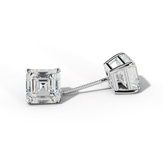 Asscher Diamond Stud Earrings With Four Claw Prongs
